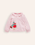 T-shirt à col volanté-Rouge-gorge rose français