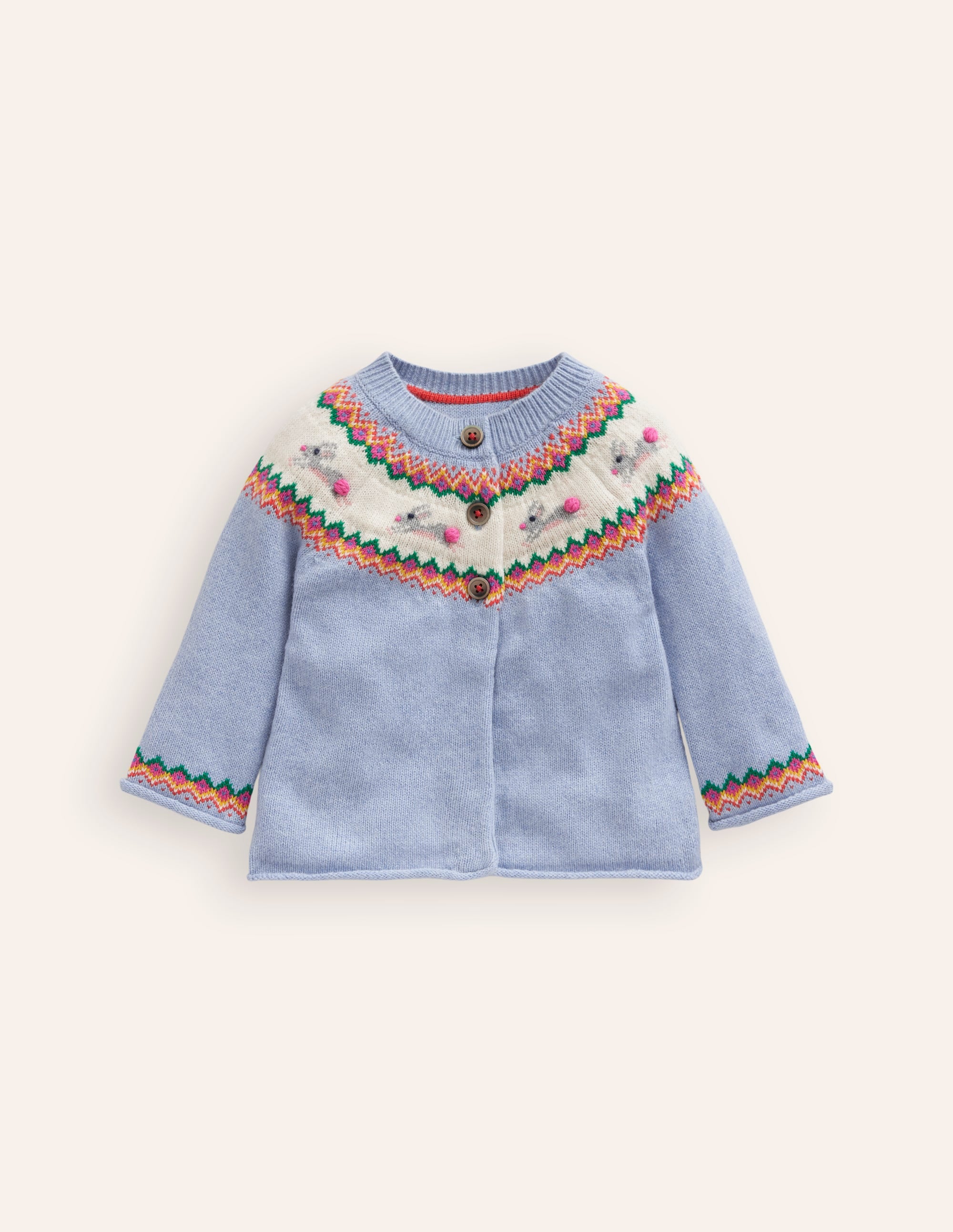 Edie Fair-Isle-Strickjacke-Himmelblau, Häschen - Image 1