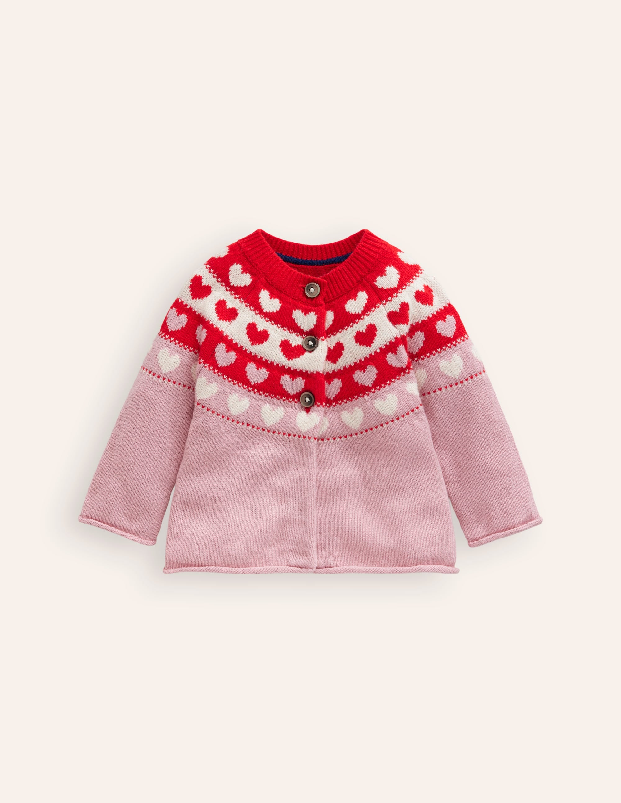 Edie Fair-Isle-Strickjacke-Mandelrosa Herzen - Image 4