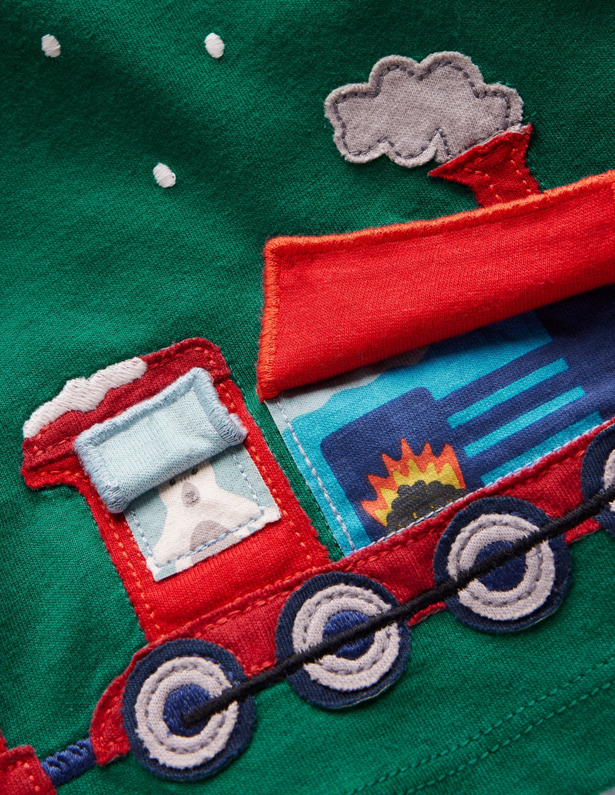 Long Sleeve Applique T-shirt-Jewel Green Train - Image 3