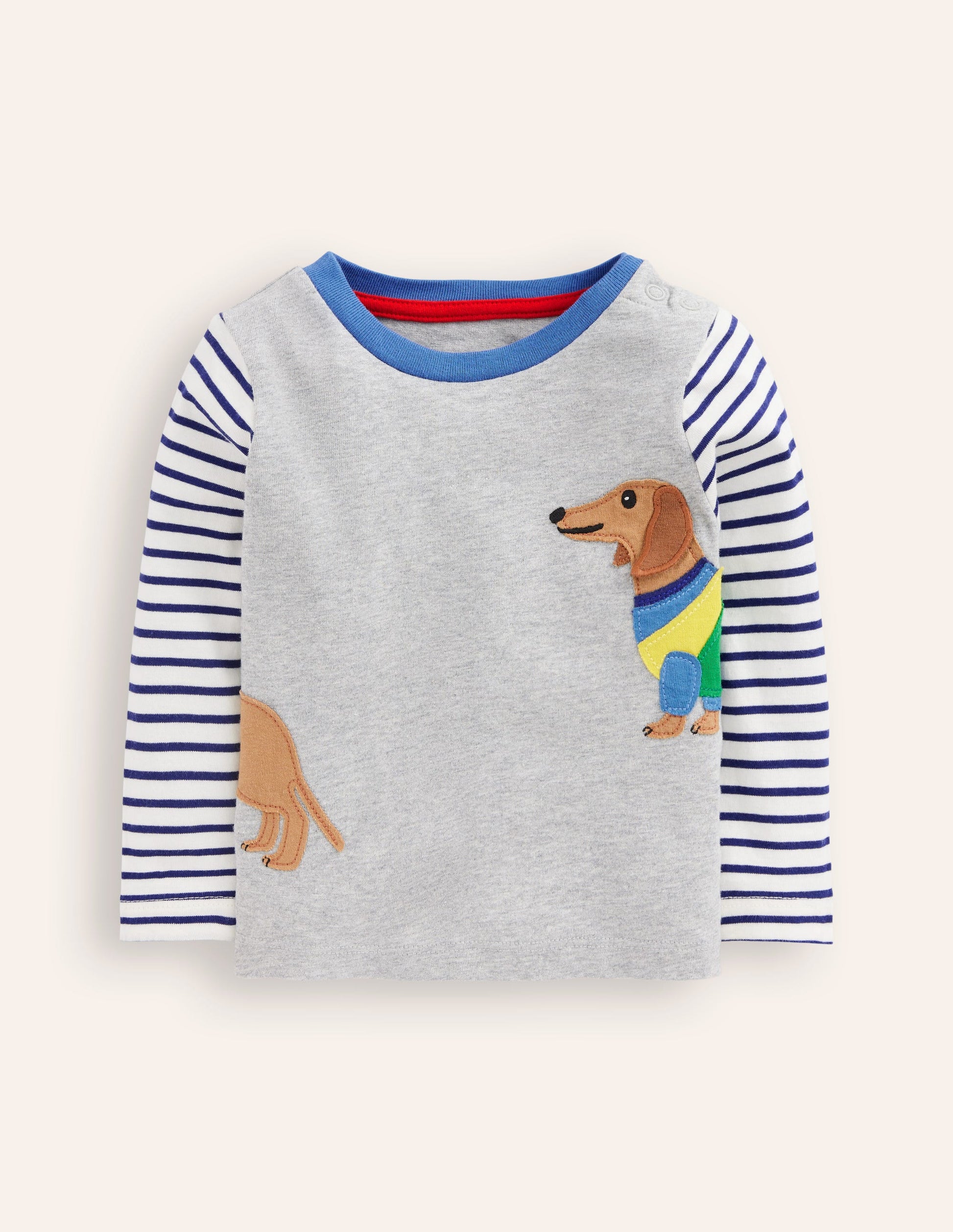 Langärmliges T-Shirt mit Applikation-Grau Meliert, Dackel-1