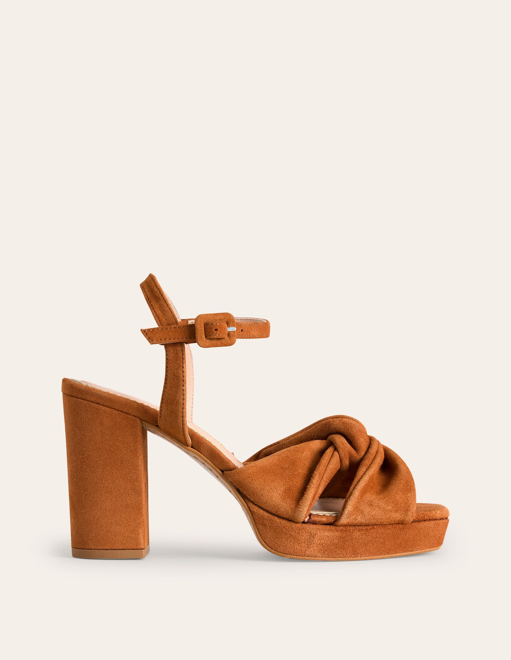 Chaussures compensées avec devant torsadé-Daim biscuit au gingembre - Image 2