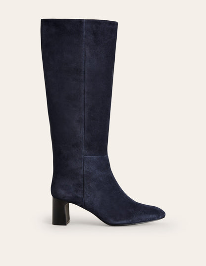 Bottes Erica hauteur genou en cuir-Daim Bleu Marine