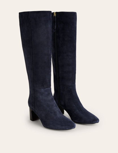 Bottes Erica hauteur genou en cuir-Daim Bleu Marine