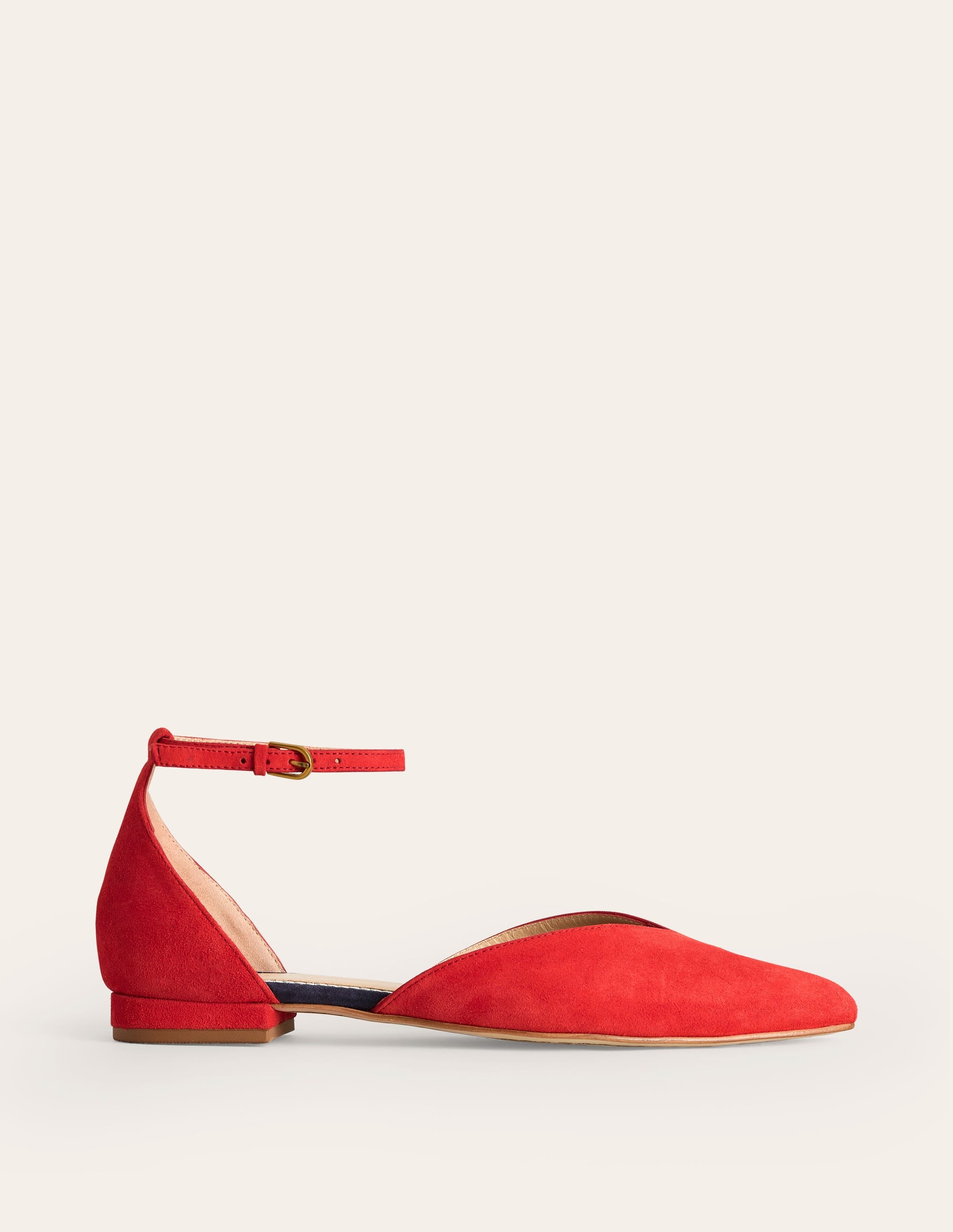 Flache Ballerina-Pumps mit Knöchelriemen-Briefkastenrot Wildleder - Image 2