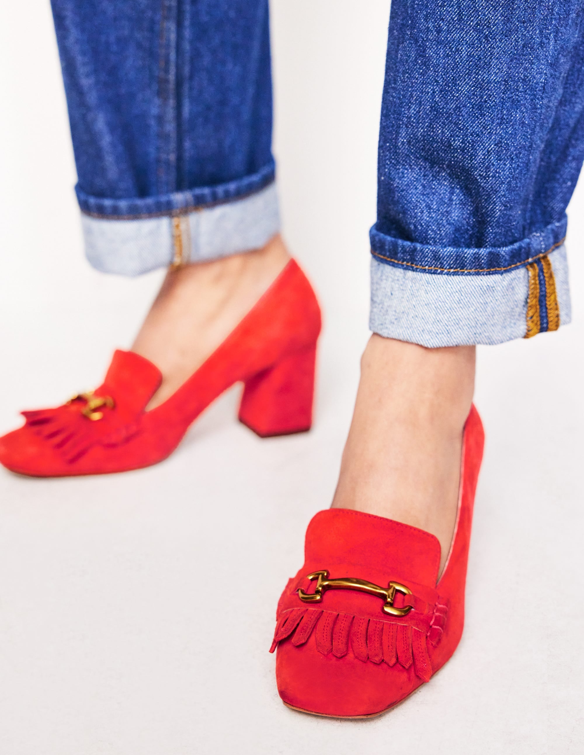 Mocassins à talons Iris avec franges-Daim rouge - Image 1