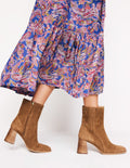 Bottes mi-hautes à talons en cuir-Daim fauve