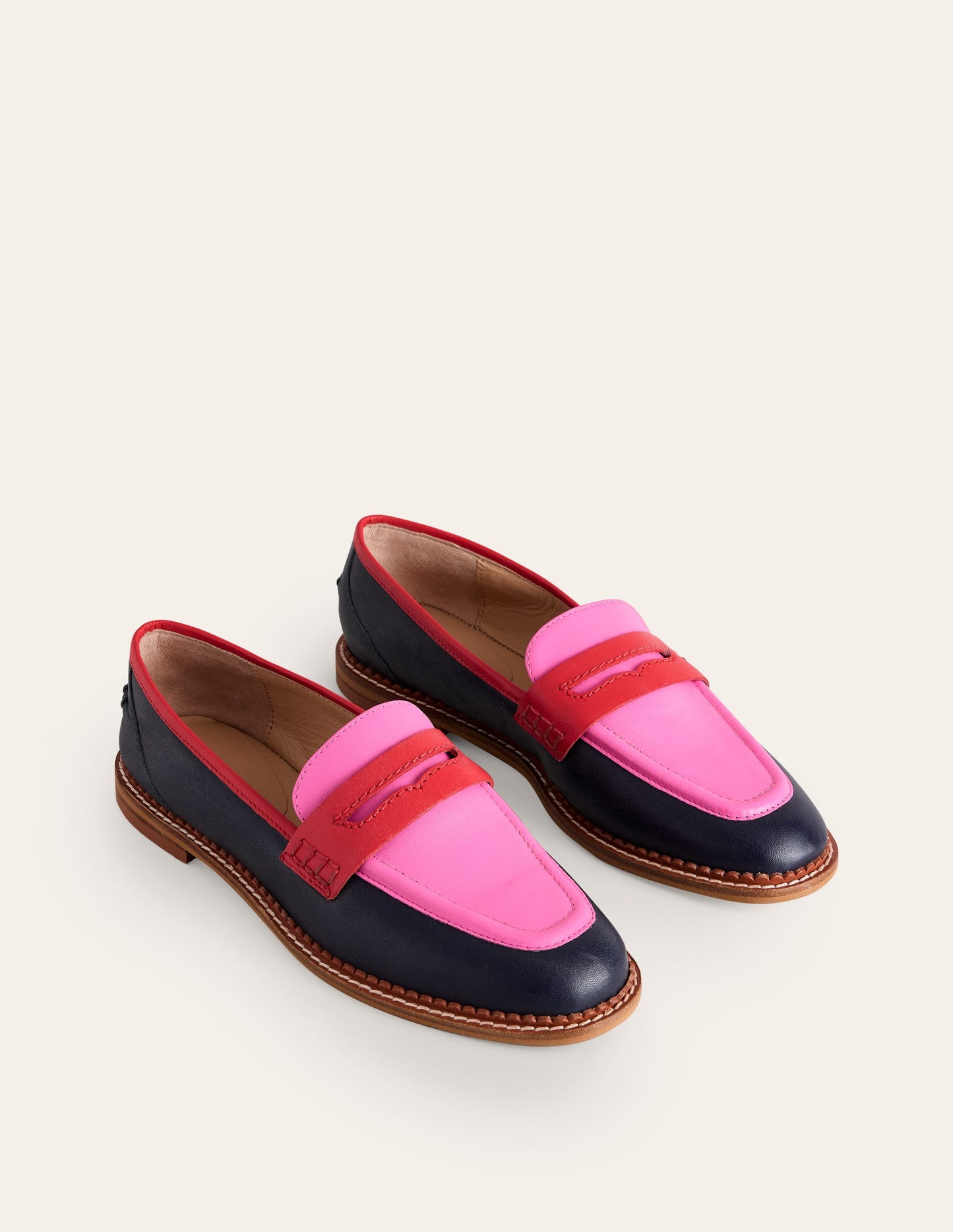 Strukturierte Pennyloafer-Marineblau/Rosa Turmalingrün