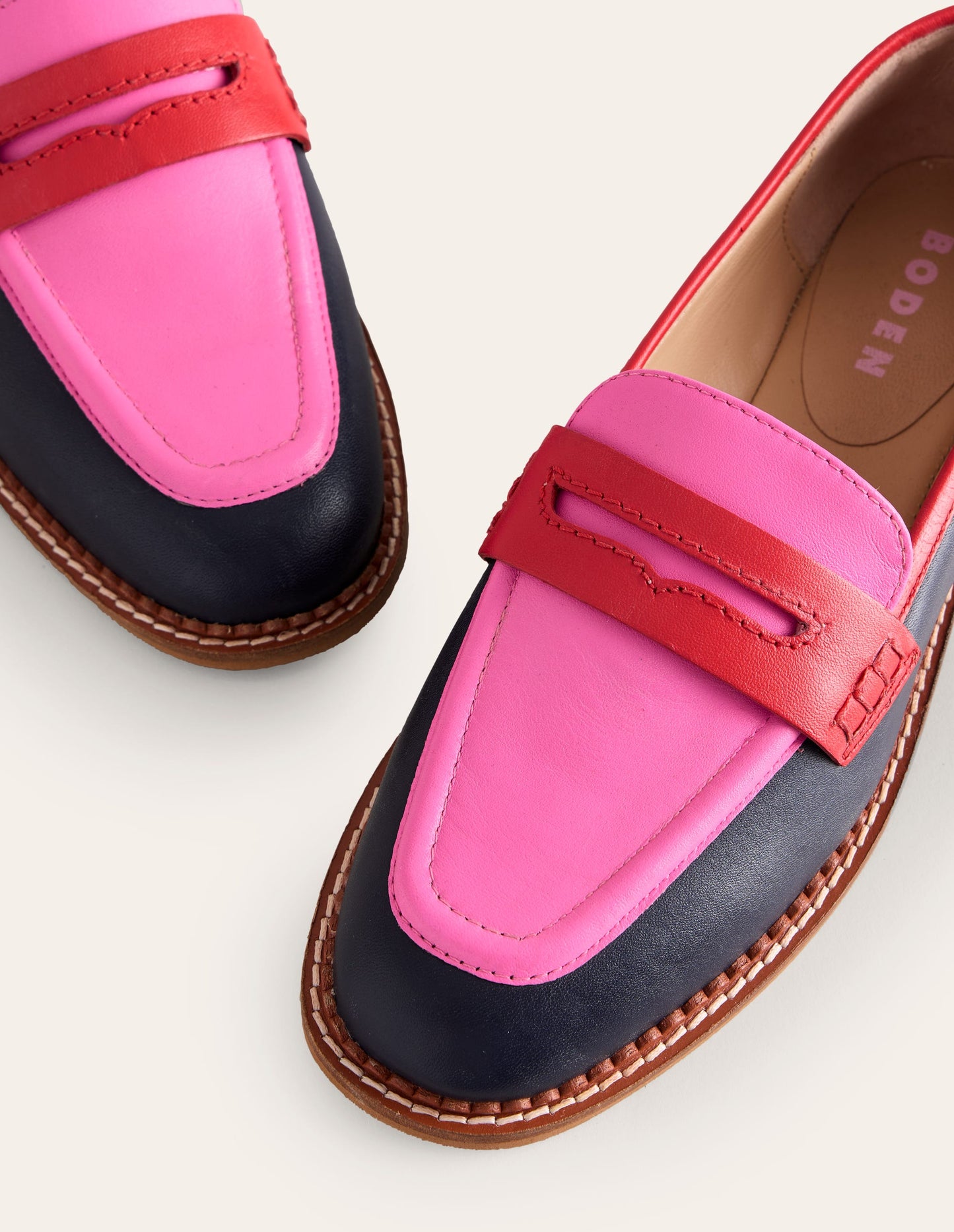 Strukturierte Pennyloafer-Marineblau/Rosa Turmalingrün