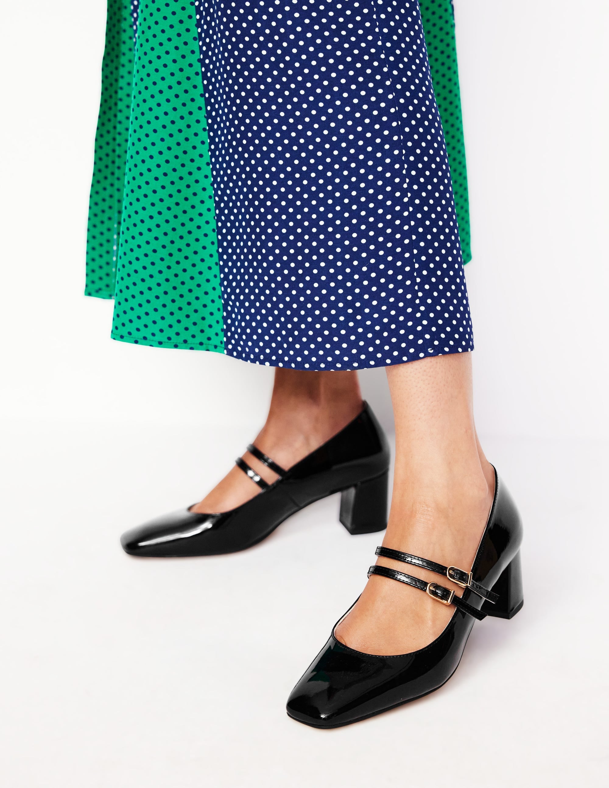 Escarpins à talons carrés-Noir Verni - Image 1