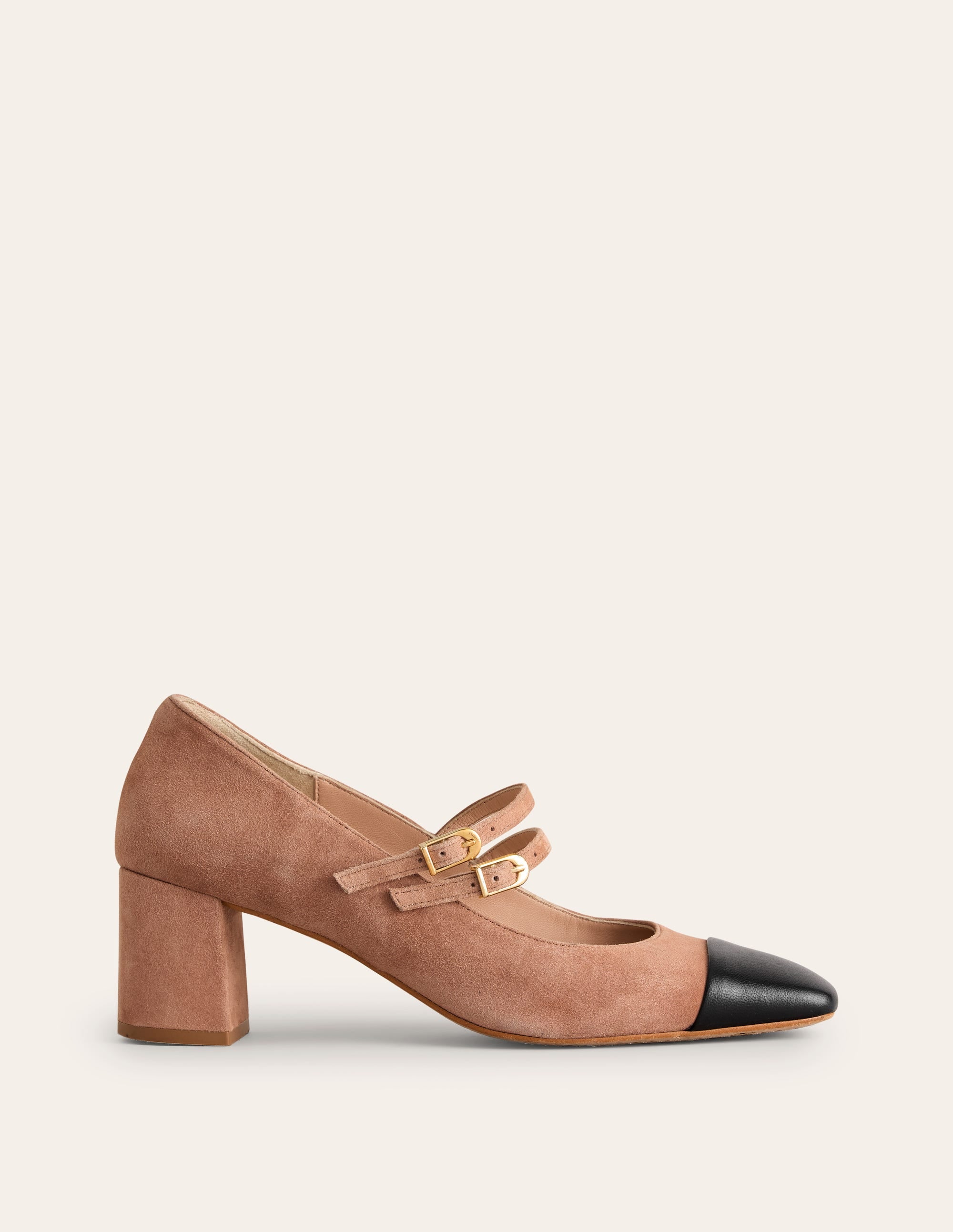 Escarpins à talons carrés-Latte/cuir noir - Image 3