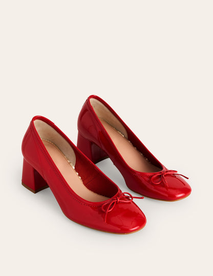 Ballerinas mit Blockabsatz-Rotes Leder