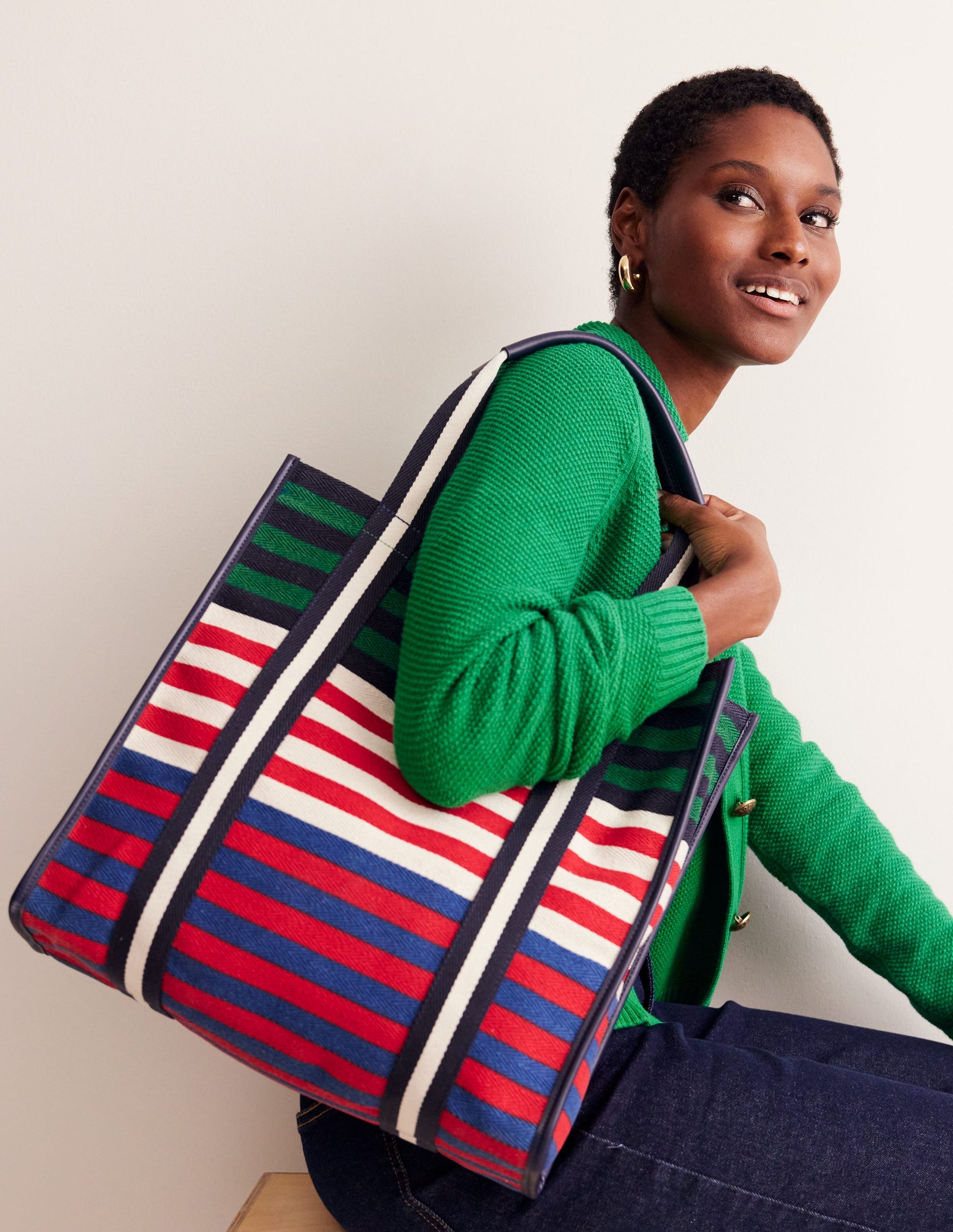 Sac cabas en toile-À Rayures Multicolores-1