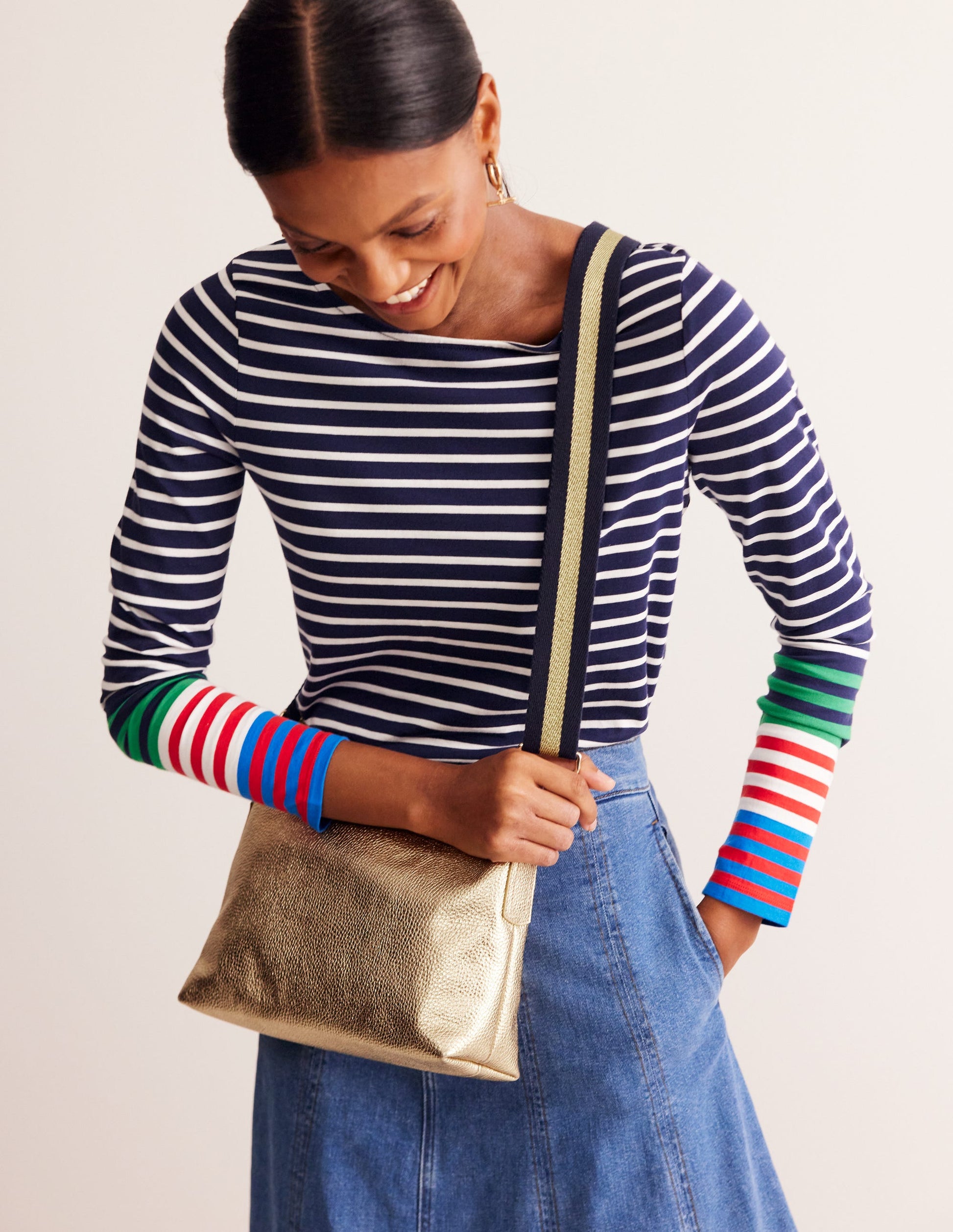 Sac à bandoulière en cuir-Doré-1