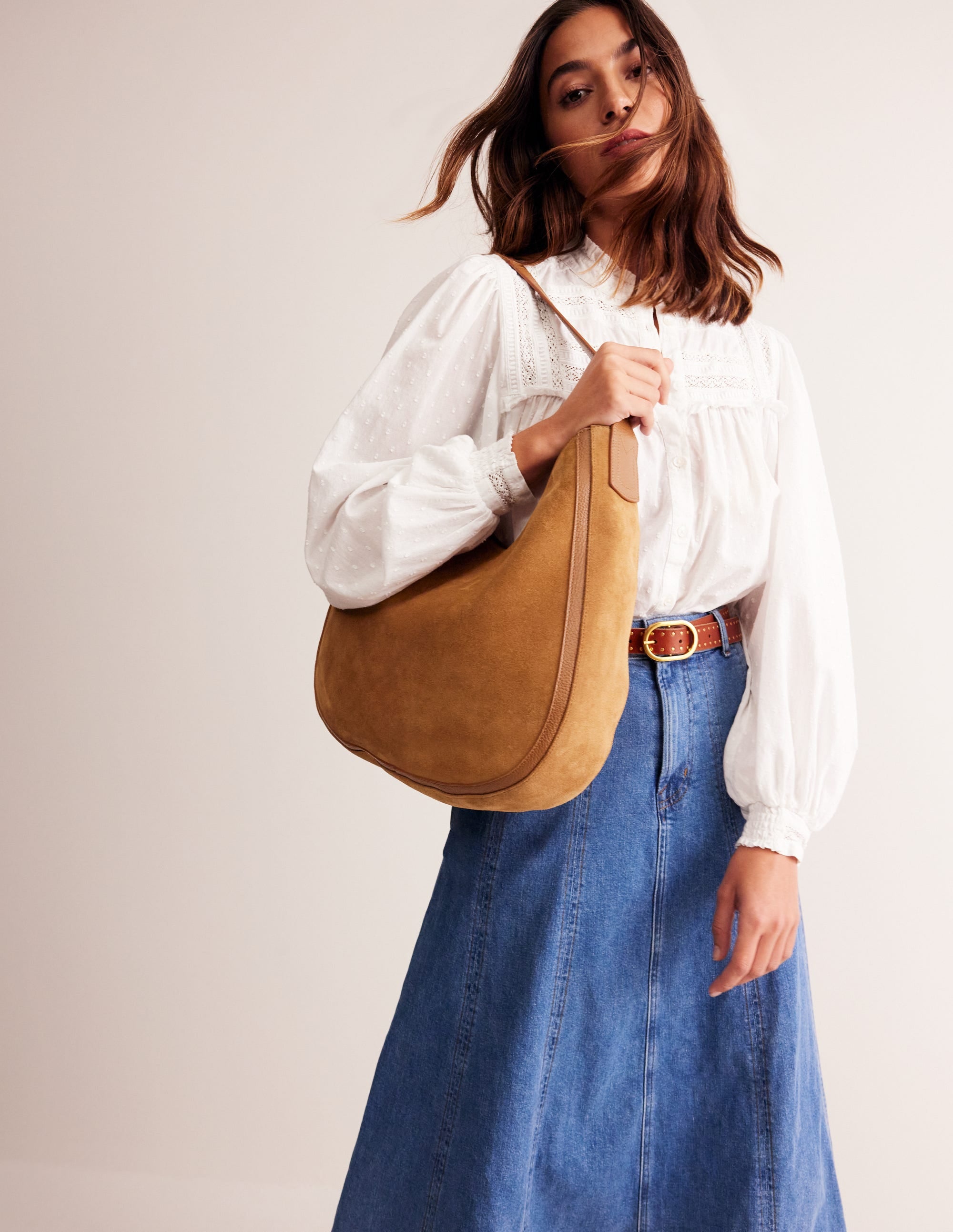 Hobo-Tasche aus Wildleder-Hellbraun - Image 2