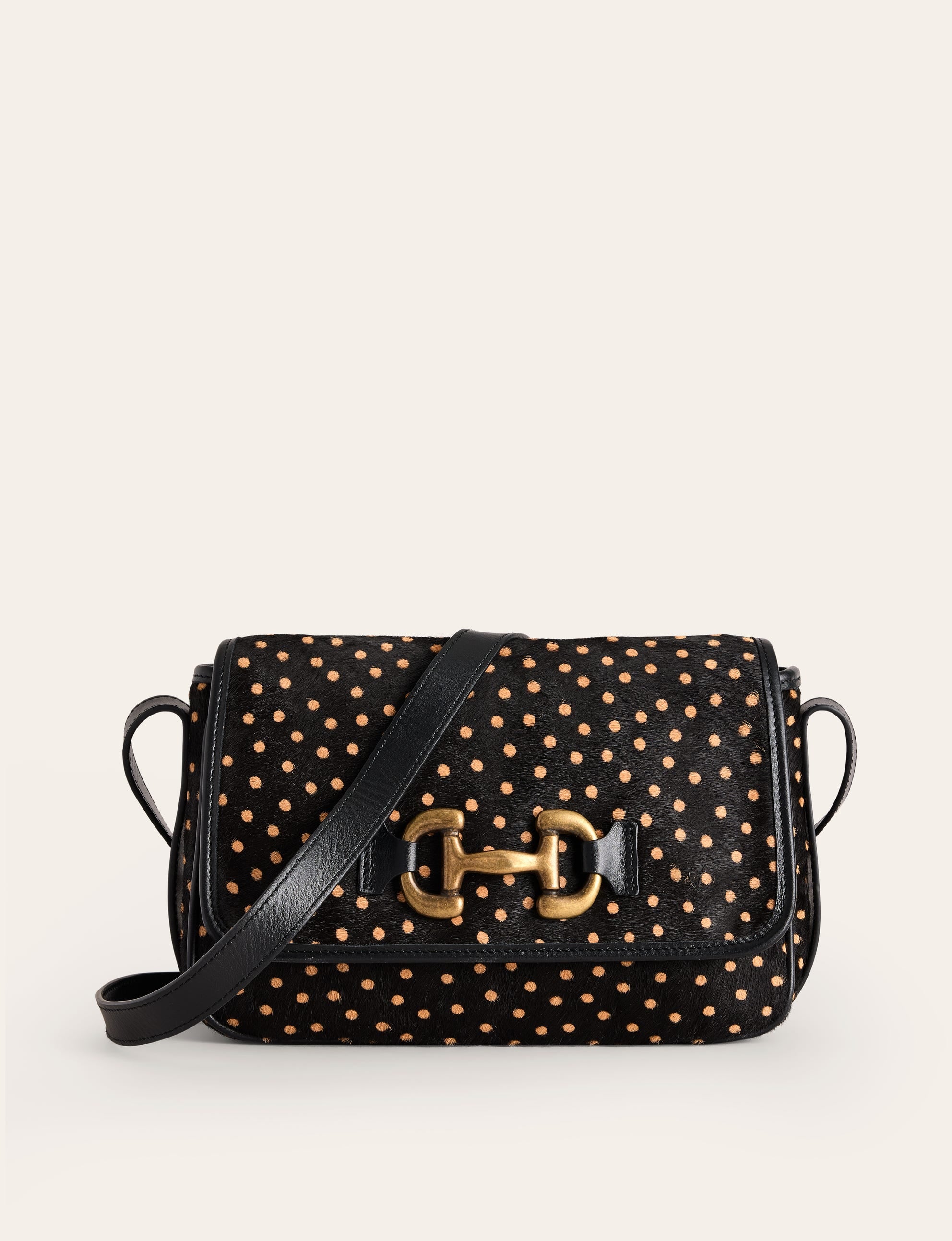 Sac Iris en cuir à mors-Pois noir et camel - Image 2