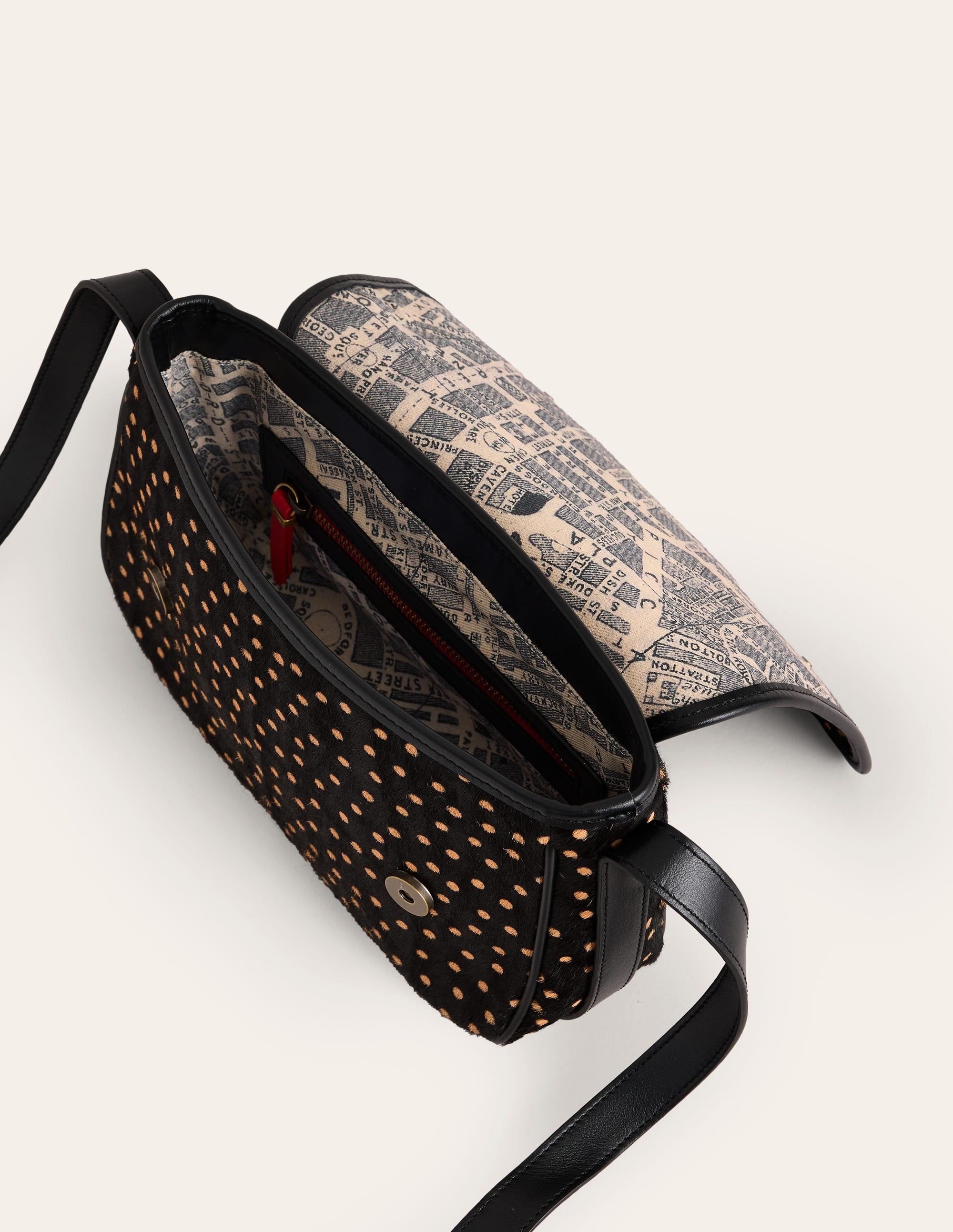 Sac Iris en cuir à mors-Pois noir et camel - Image 4