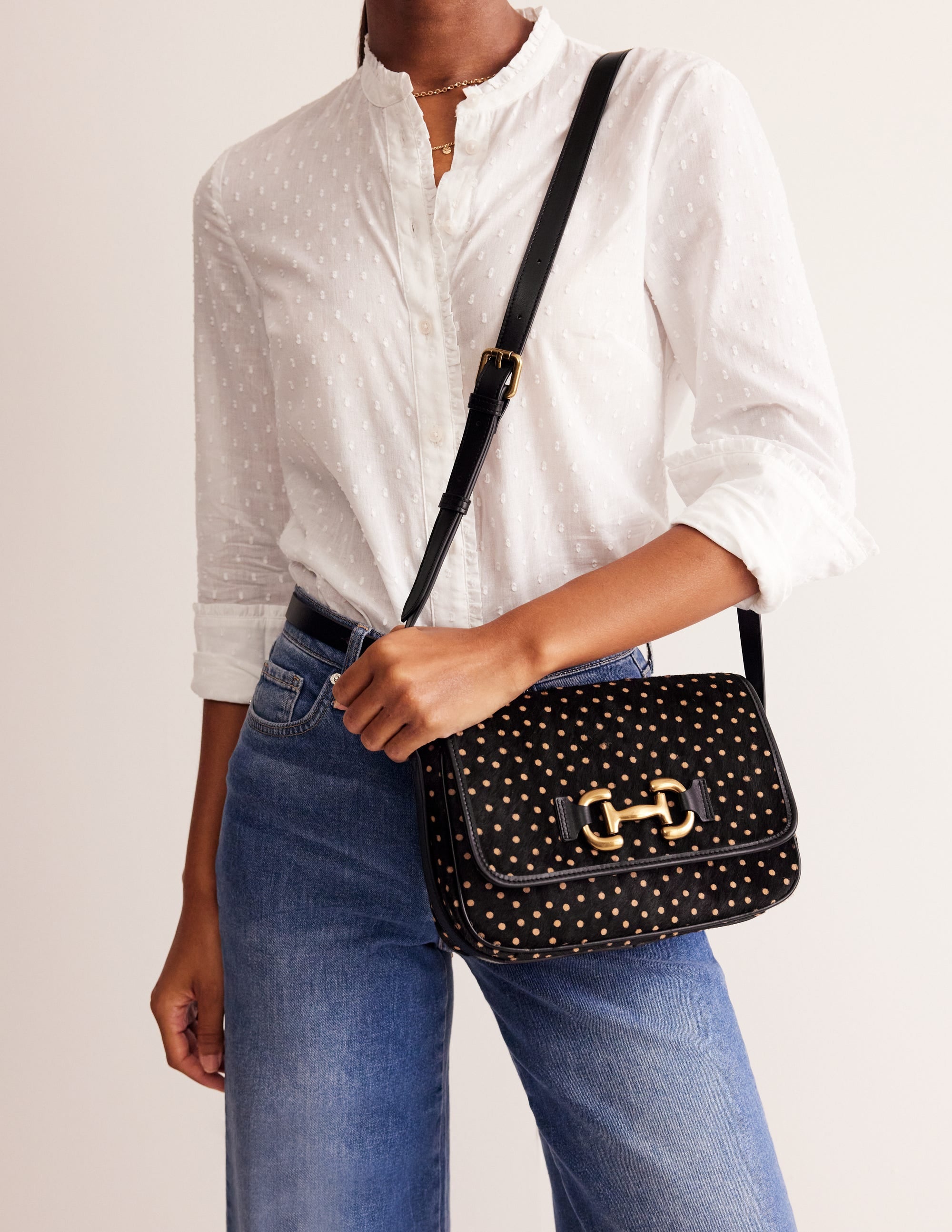 Sac Iris en cuir à mors-Pois noir et camel - Image 1