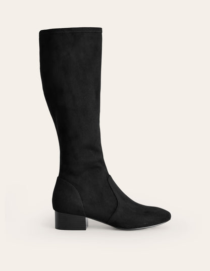 Kniehohe Stretchstiefel mit flacher Sohle-Schwarz