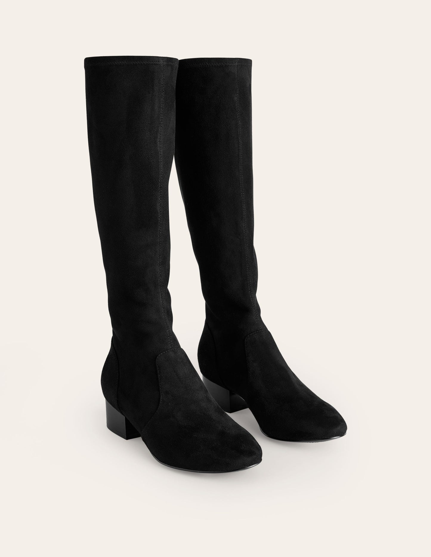 Kniehohe Stretchstiefel mit flacher Sohle-Schwarz