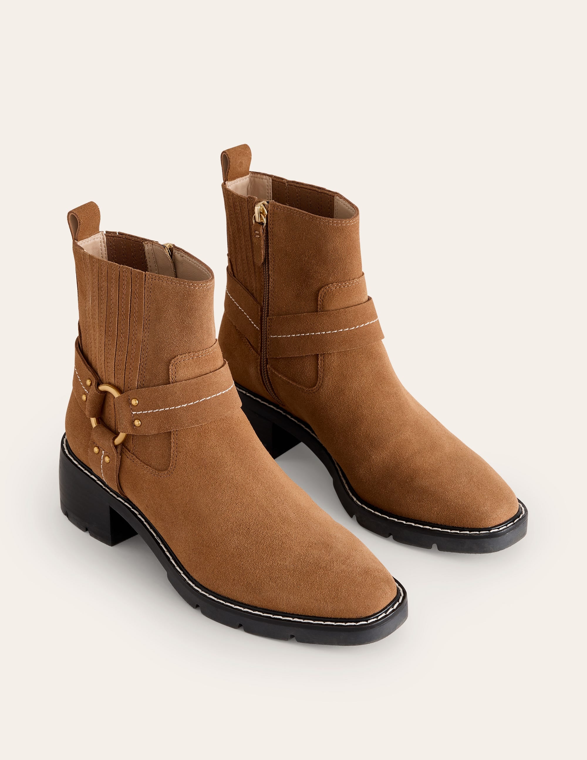 Bikerstiefel mit Riemendetail-Hellbraunes Veloursleder - Image 3