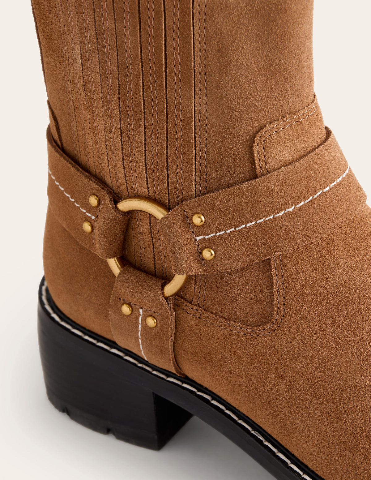 Bikerstiefel mit Riemendetail-Hellbraunes Veloursleder - Image 4
