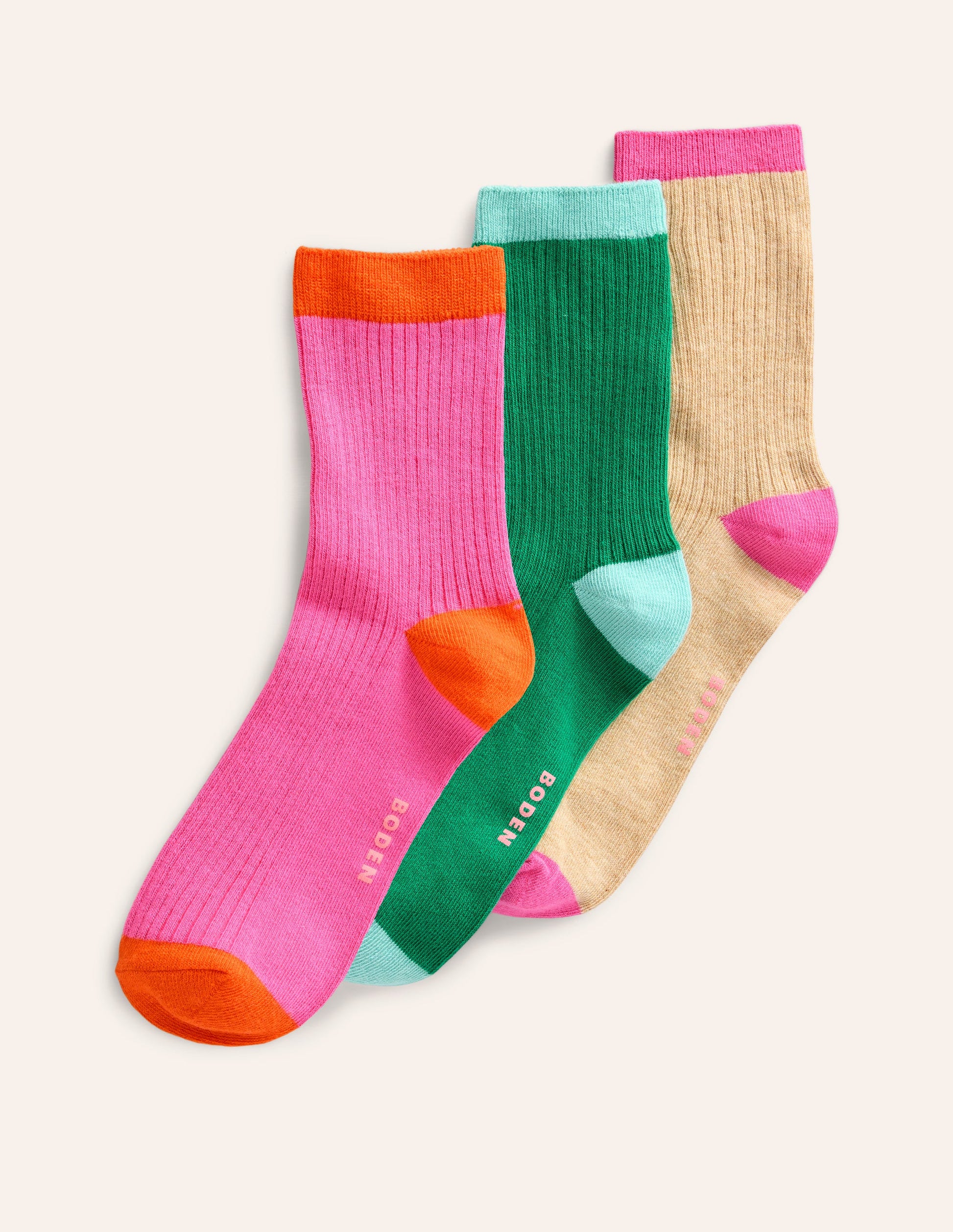 Rippstrick-Knöchelsocken im 3er-Pack-Blockfarben-3