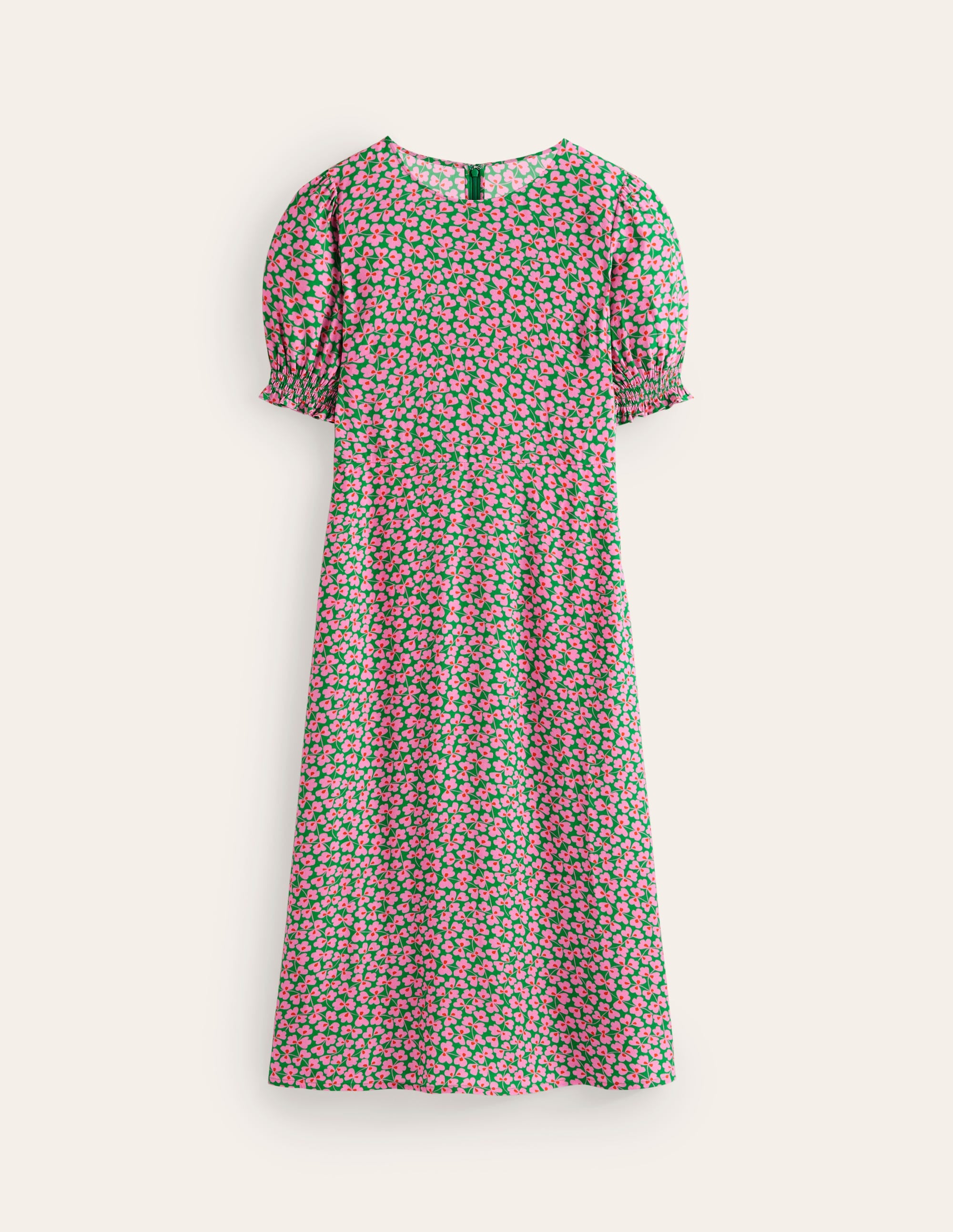 Robe midi style 40s Corinne-Mauve et vert, motif Clover Whirl - Image 6