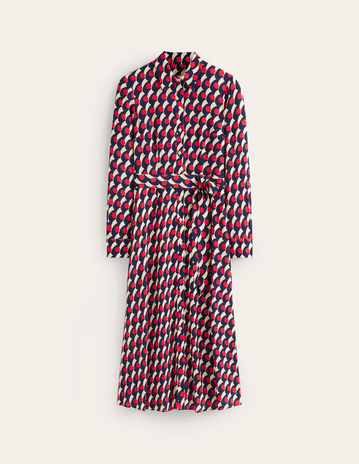 Kate Midi-Hemdblusenkleid-Rot, Polka-Welle - Image 5