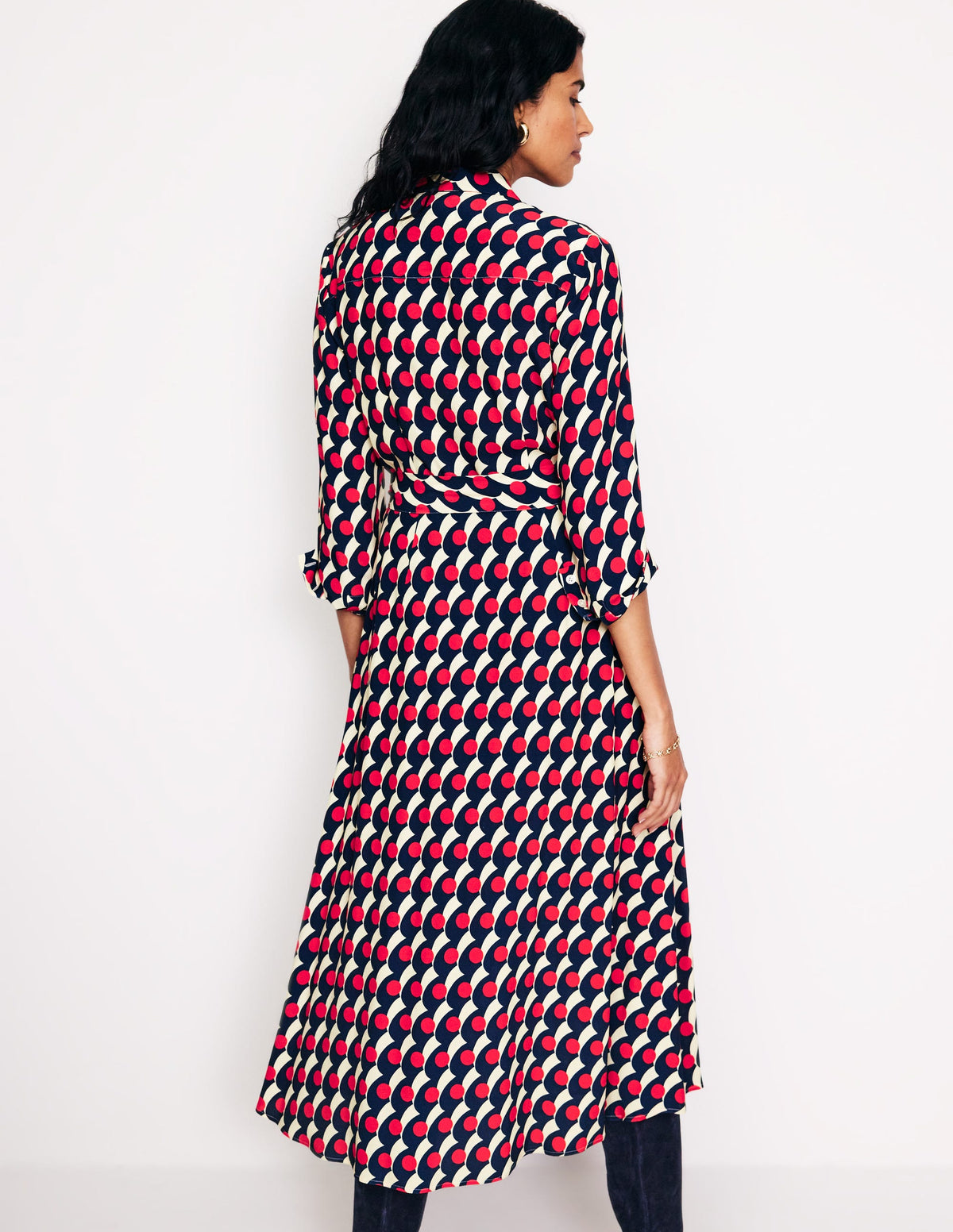 Kate Midi-Hemdblusenkleid-Rot, Polka-Welle - Image 4