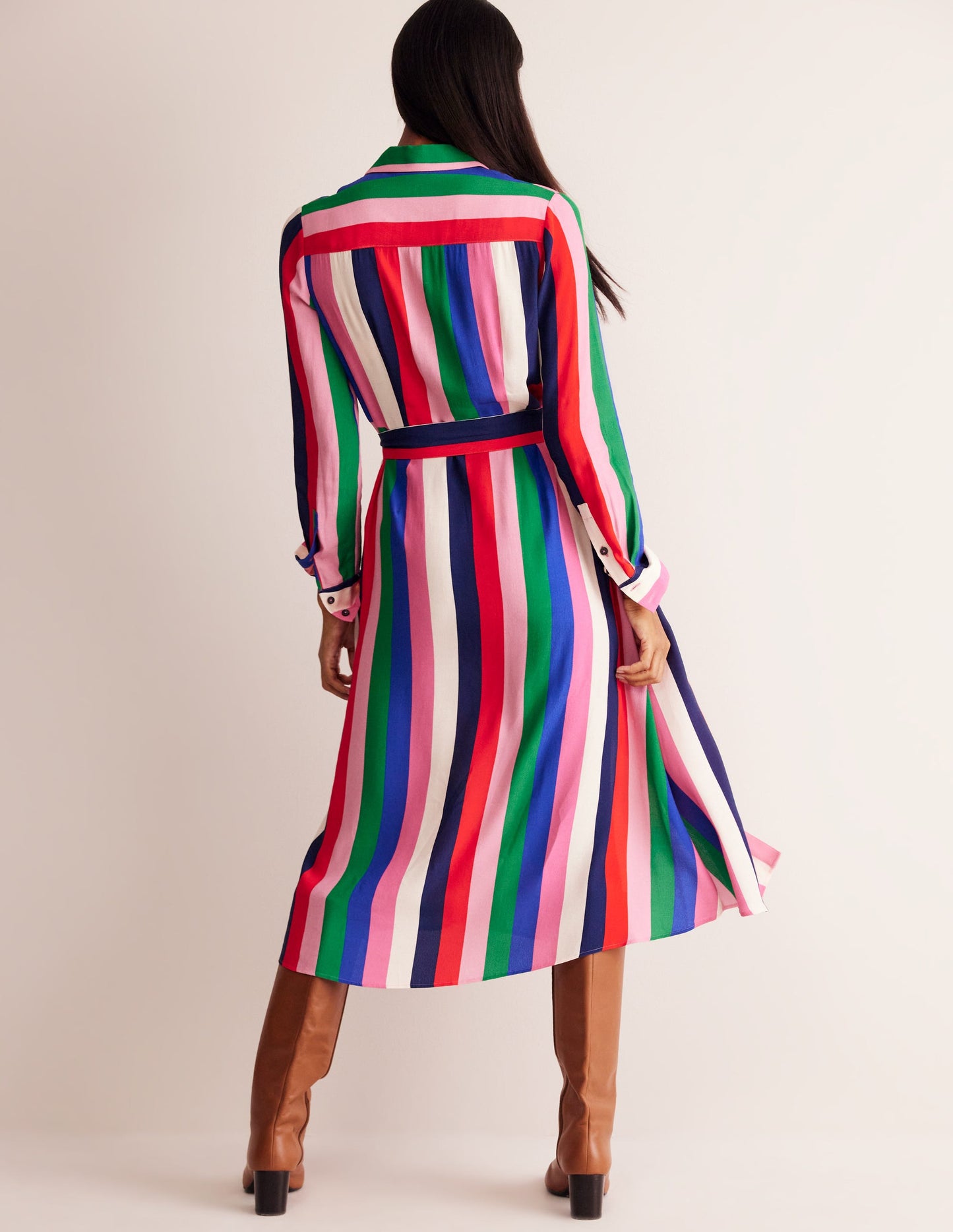 Kate Midi Shirt Dress-Rainbow Stripe