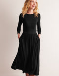 Thea Jersey-Midikleid mit langen Ärmeln-Schwarz