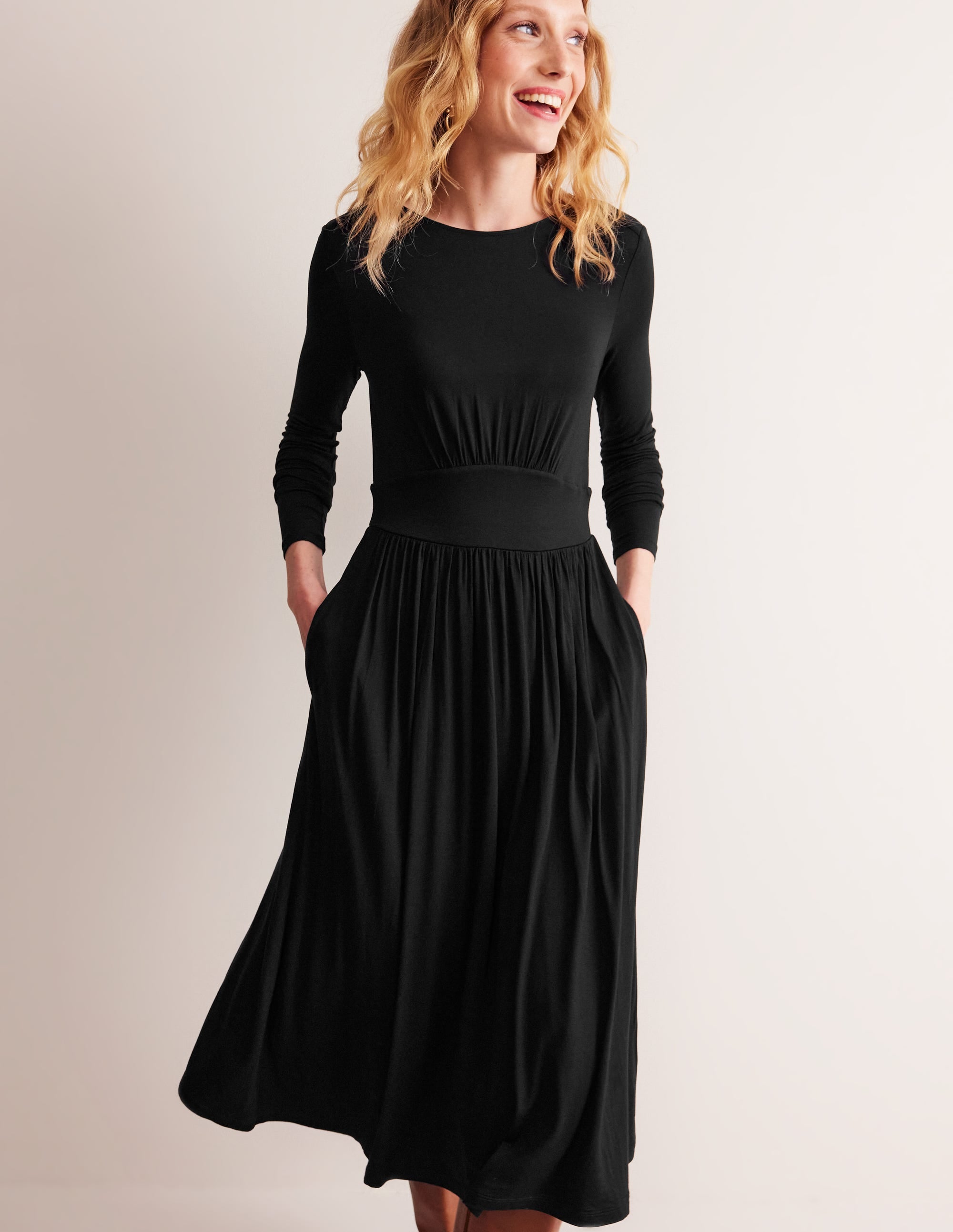 Thea Jersey-Midikleid mit langen Ärmeln-Schwarz - Image 1