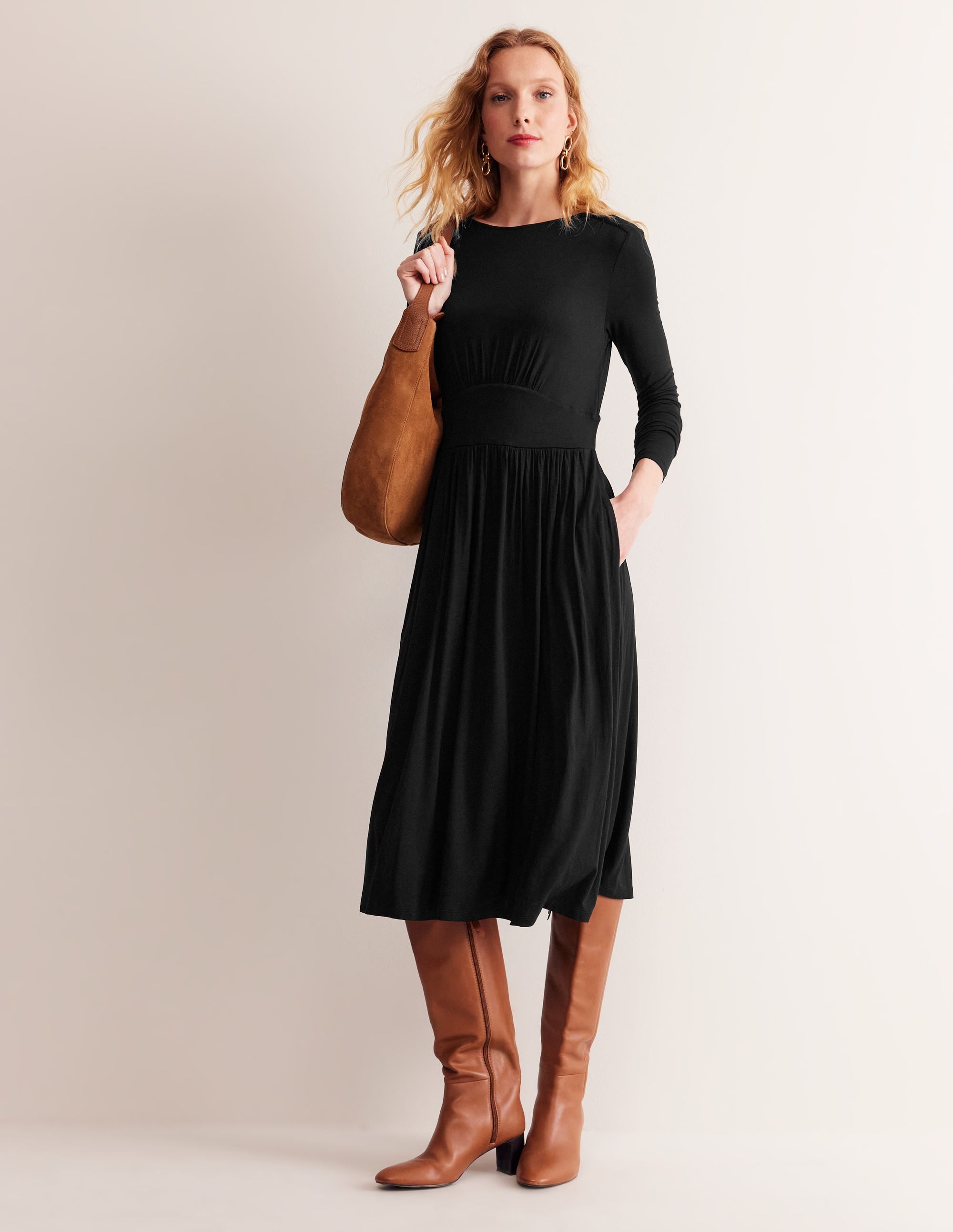 Thea Jersey-Midikleid mit langen Ärmeln-Schwarz - Image 4