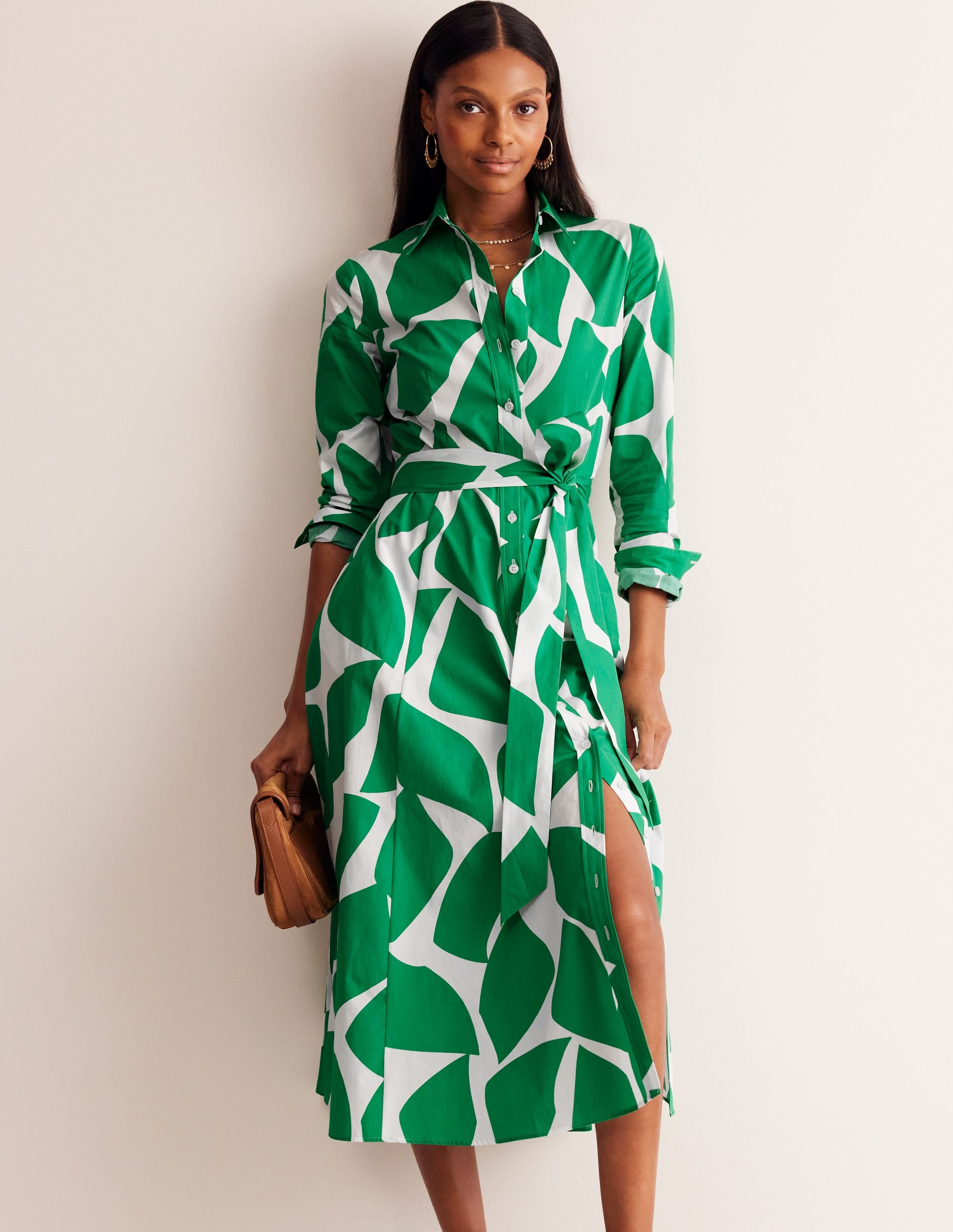 Robe-chemise midi Amy en coton-Vert tambourin, motif Terazzo - Image 1