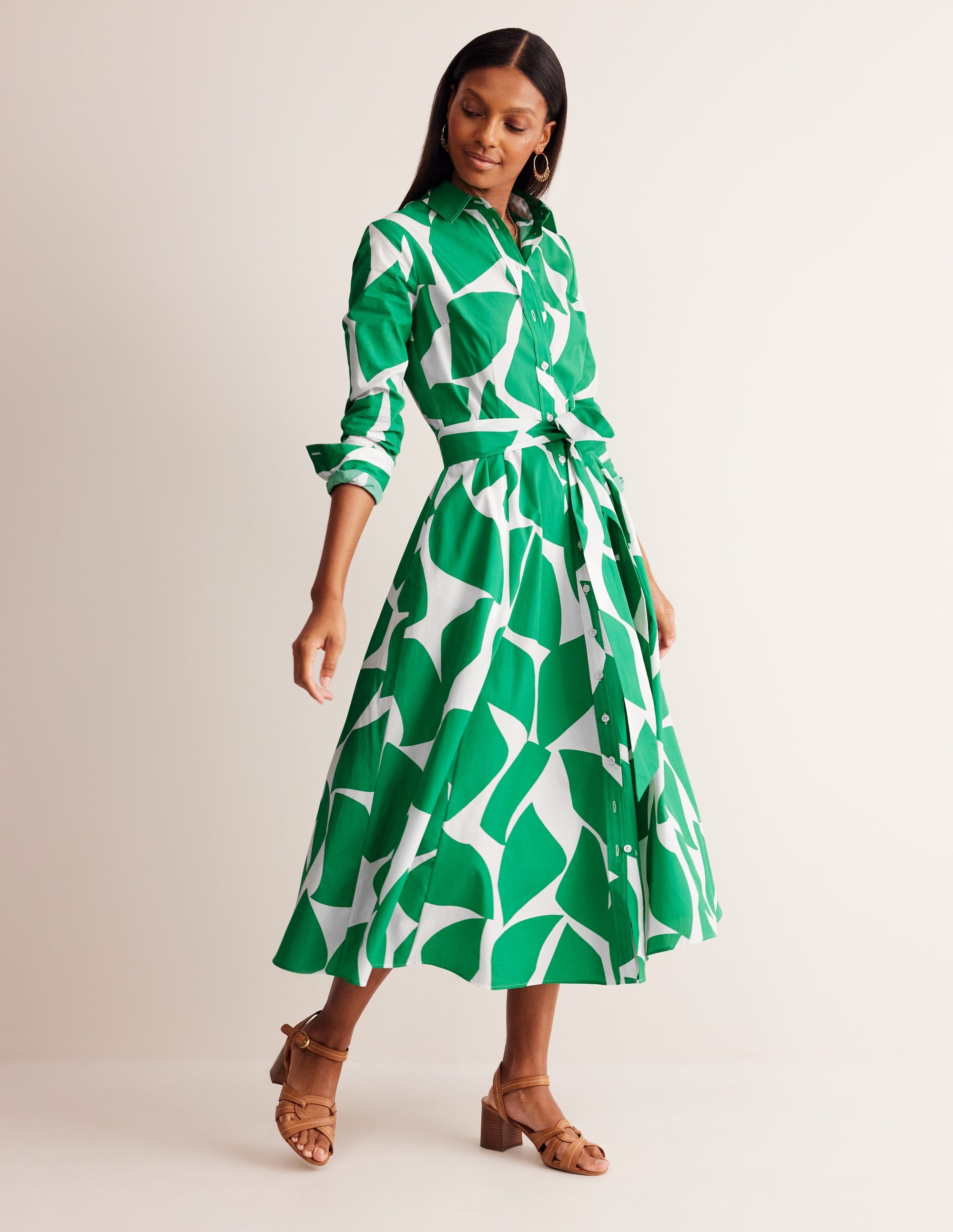 Robe-chemise midi Amy en coton-Vert tambourin, motif Terazzo - Image 4