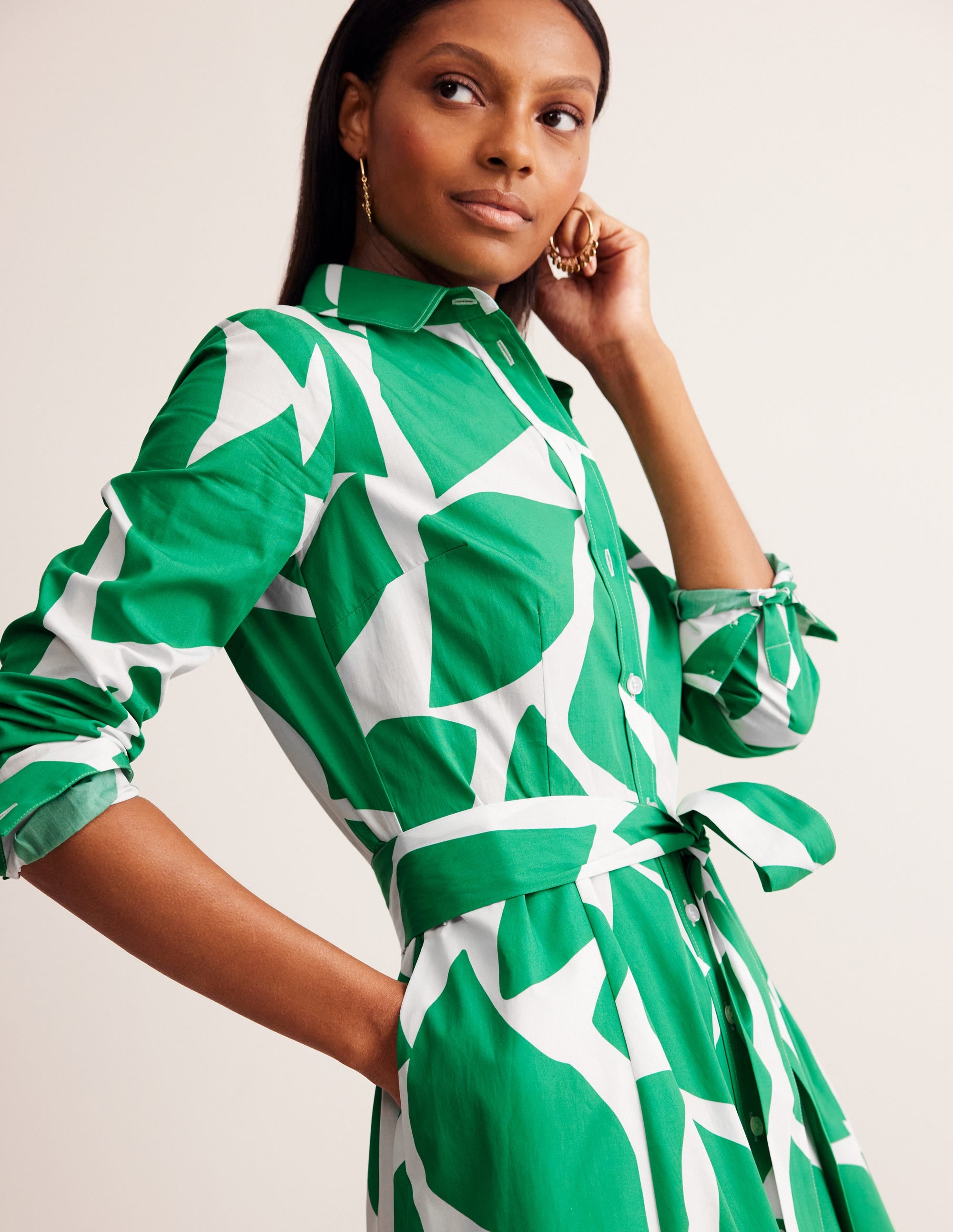 Robe-chemise midi Amy en coton-Vert tambourin, motif Terazzo - Image 5