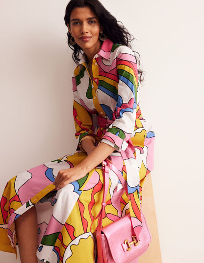 Amy Cotton Midi Shirt Dress-Multi, Sunshine