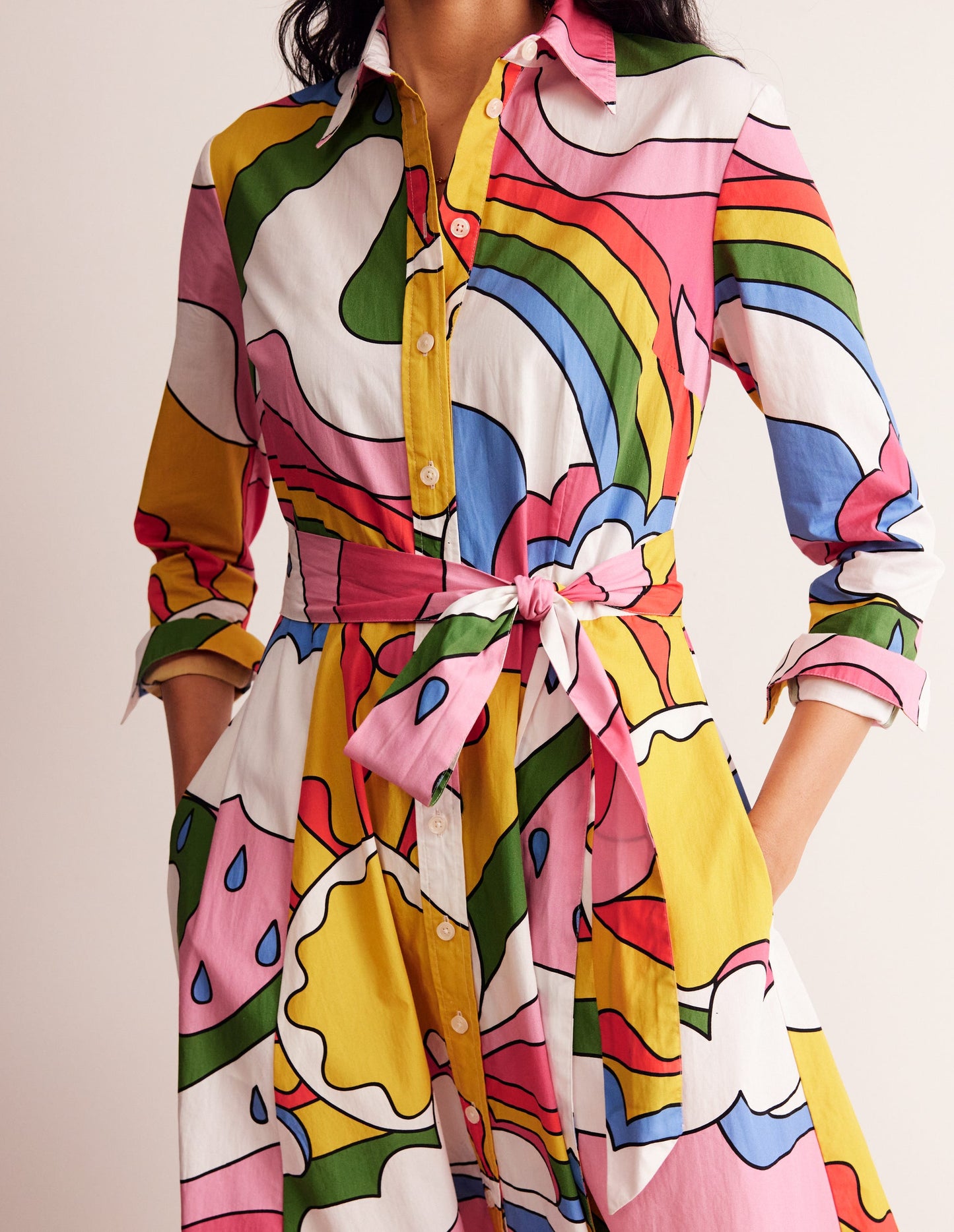 Amy Cotton Midi Shirt Dress-Multi, Sunshine