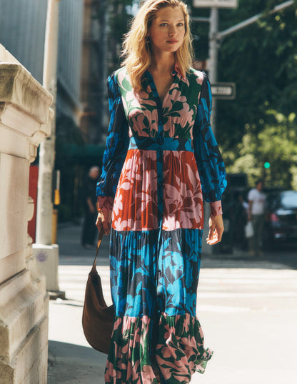 Maxi-Hemdblusenkleid für besondere Anlässe-Französisches Marineblau, Blüte Kuddelmuddel