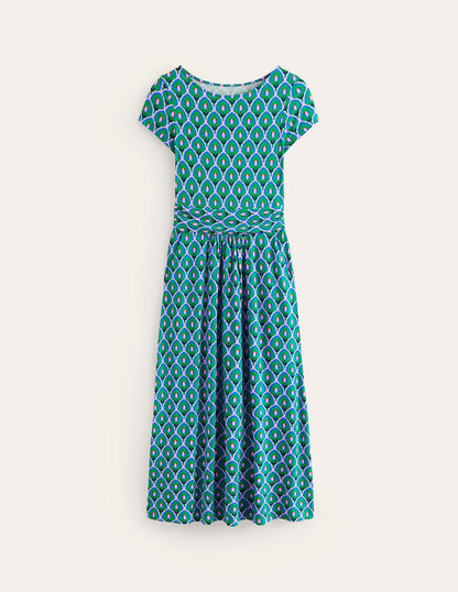 Amelie Jersey Midi Dress-Rich Emerald, Tulip Scallop