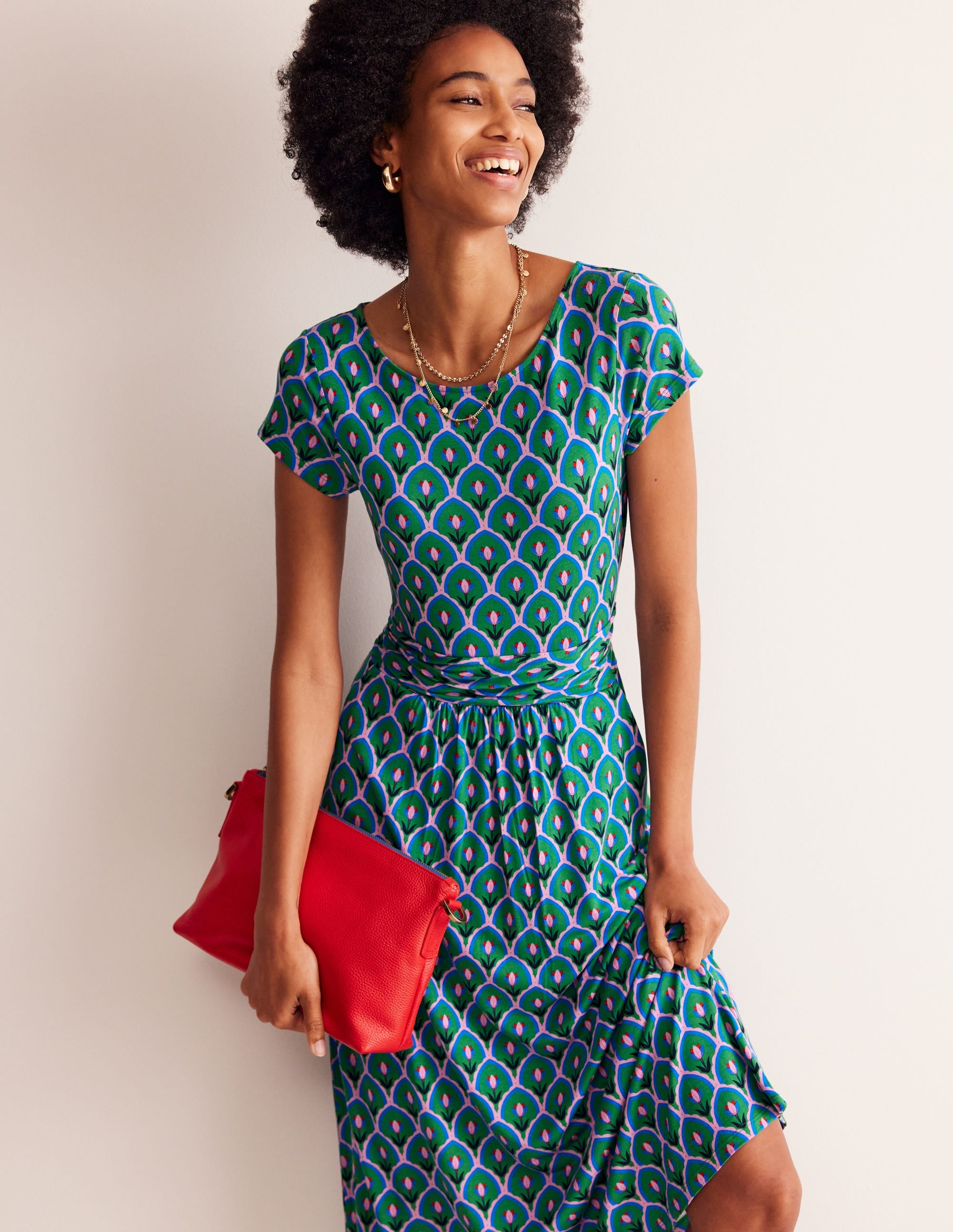 Amelie Jersey-Midikleid-Smaragdgrün, Tulpe Muschelsaum - Image 1