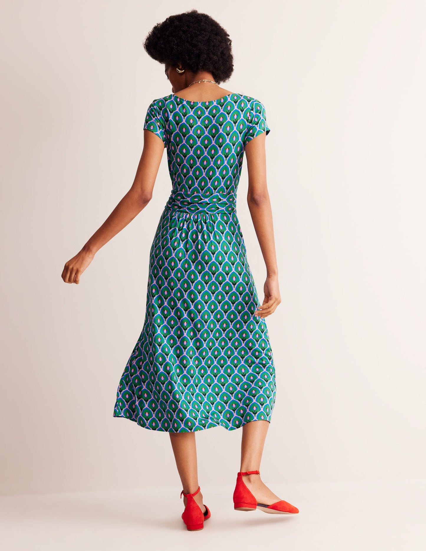 Amelie Jersey Midi Dress-Rich Emerald, Tulip Scallop