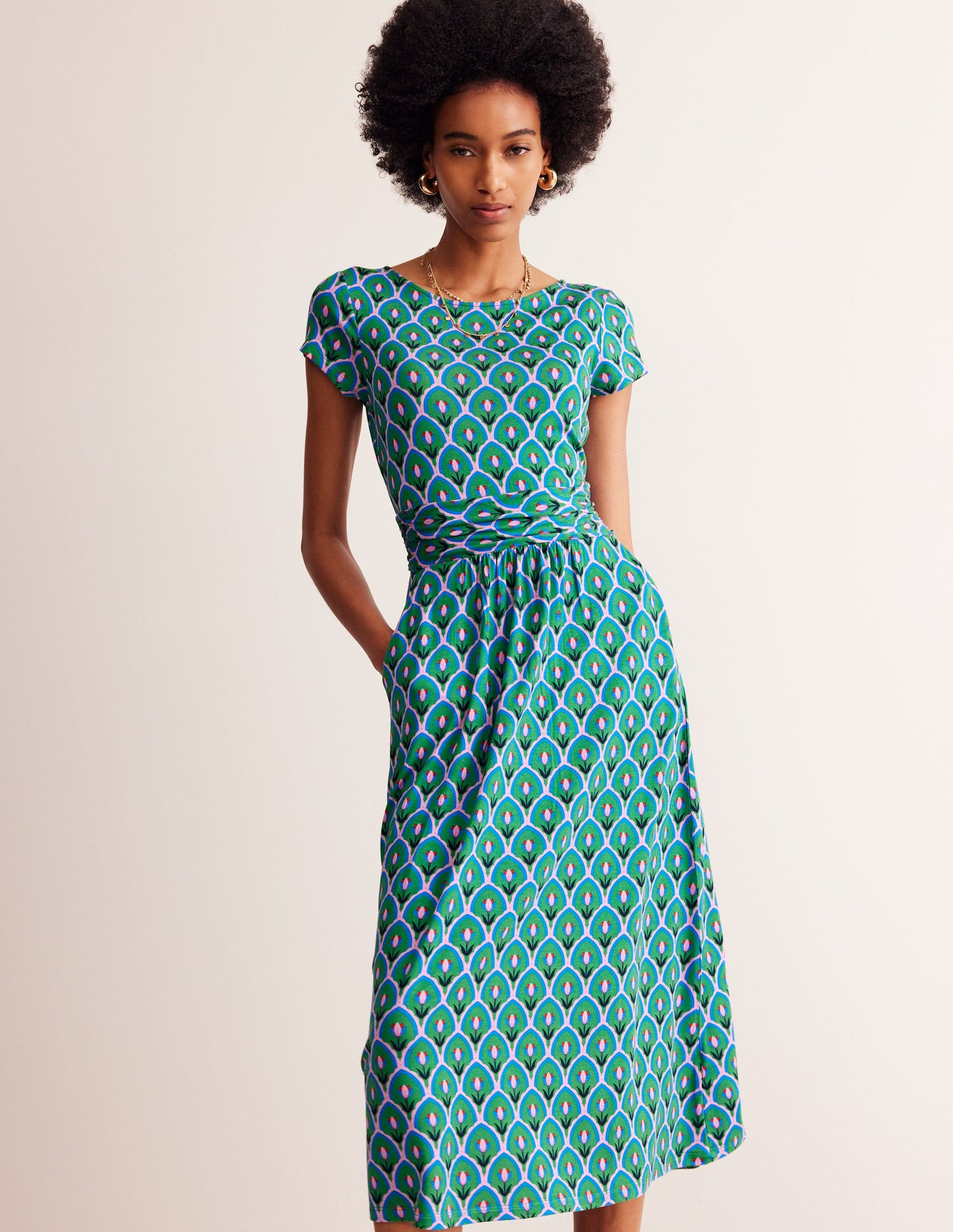 Amelie Jersey Midi Dress-Rich Emerald, Tulip Scallop