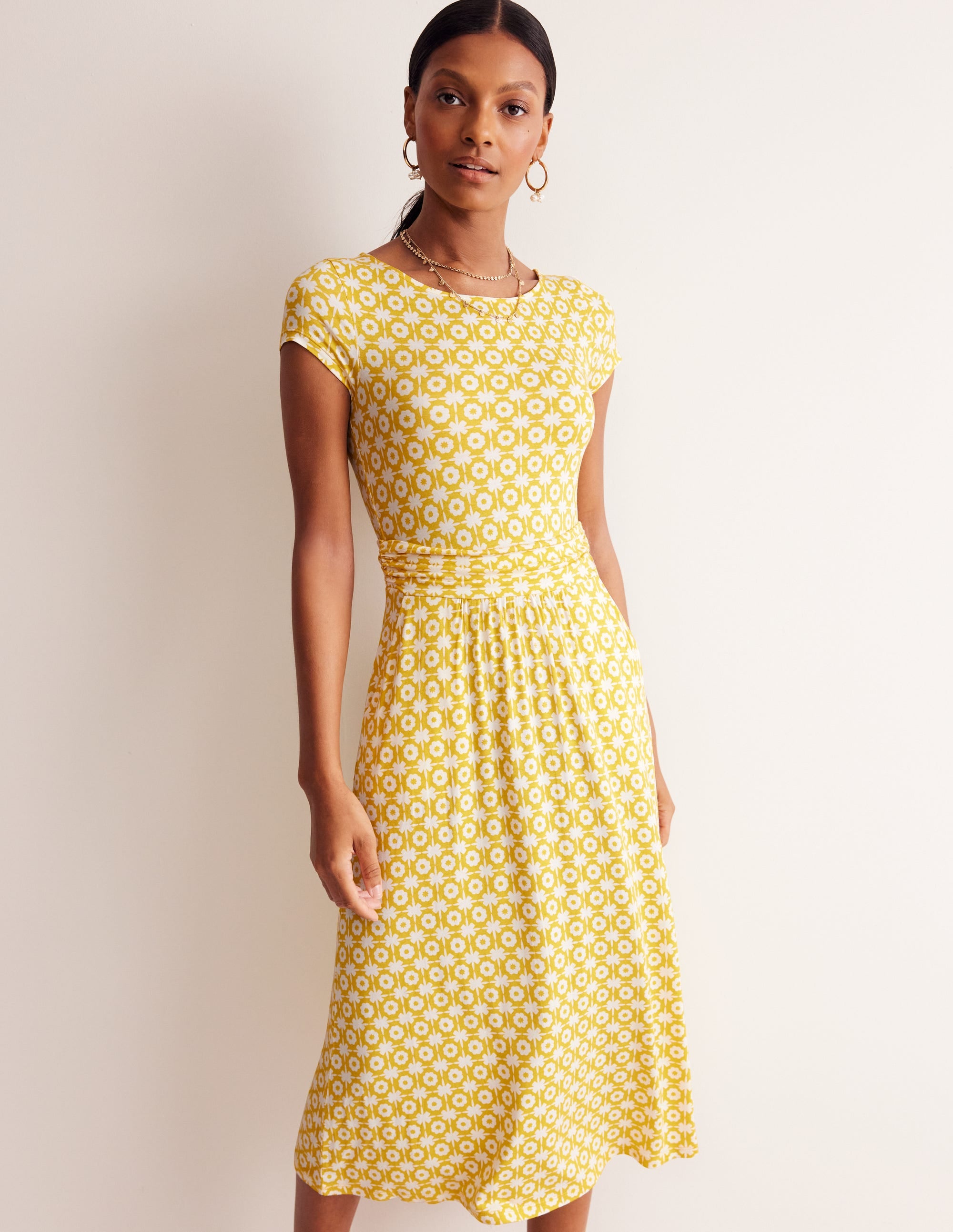 Robe midi Amelie en jersey-Fruit de la passion, motif Blossom tile - Image 1