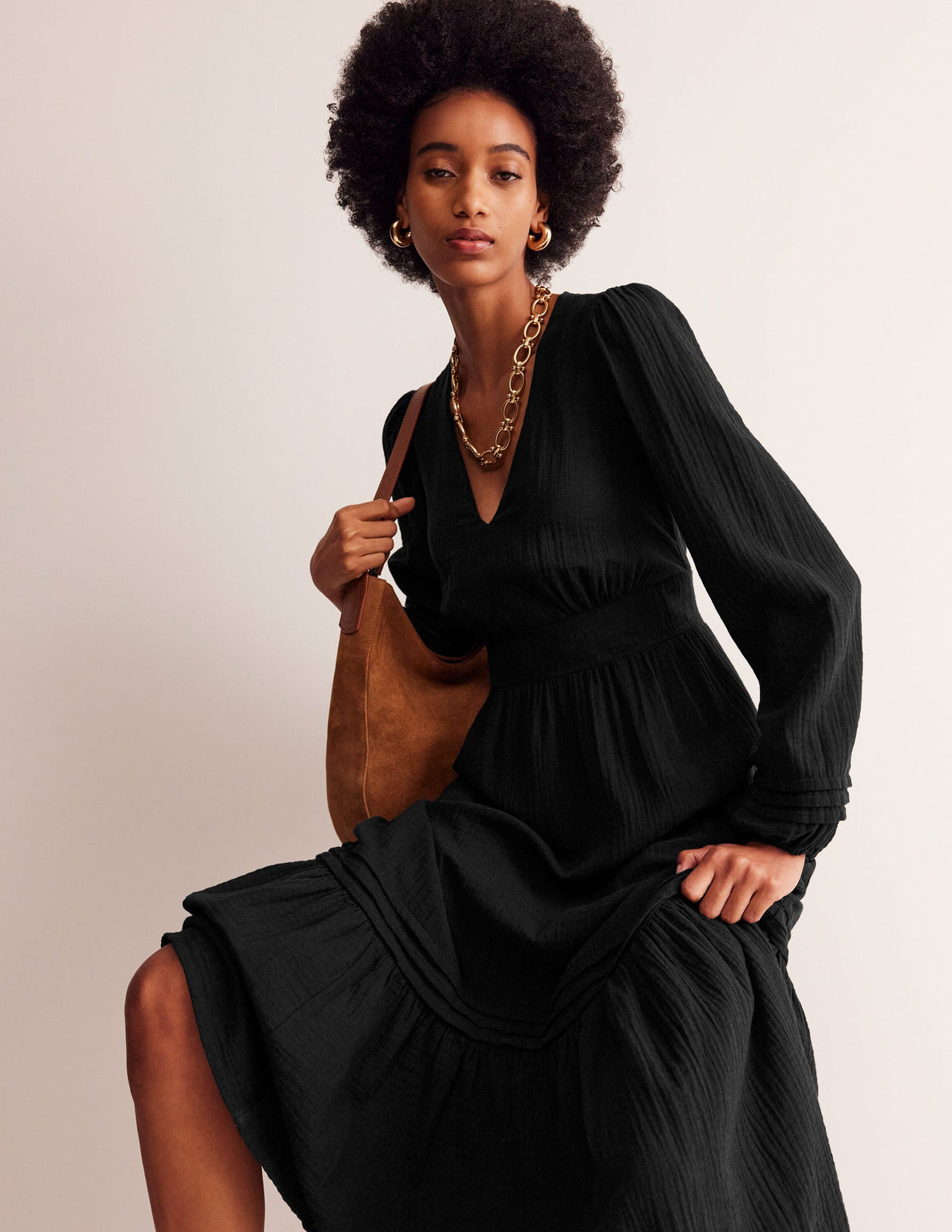 Eve Doppeltuch-Kleid mit Ärmeln-Schwarz - Image 1