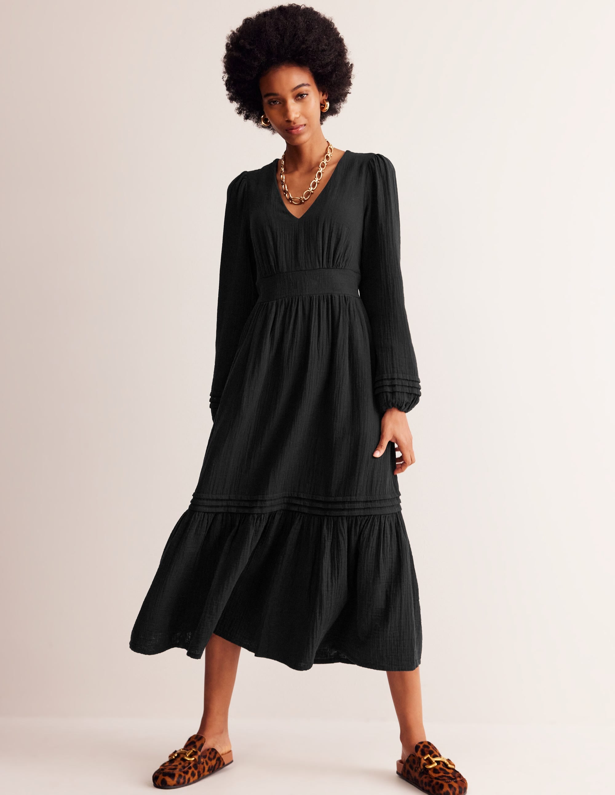 Eve Doppeltuch-Kleid mit Ärmeln-Schwarz - Image 2