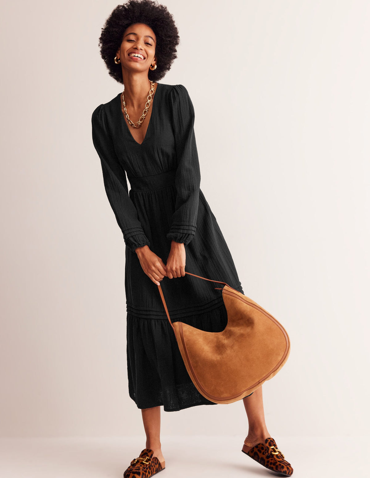Eve Doppeltuch-Kleid mit Ärmeln-Schwarz - Image 5