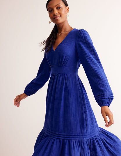 Eve Doppeltuch-Kleid mit Ärmeln-Mazarinblau