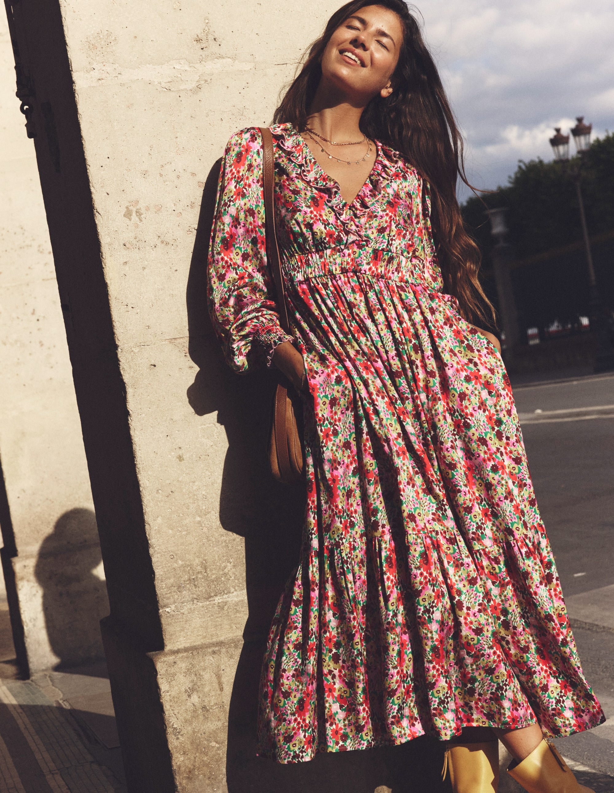 Gesmoktes Midikleid mit Rüschen-Bunt, Motiv Meadow Pop - Image 5